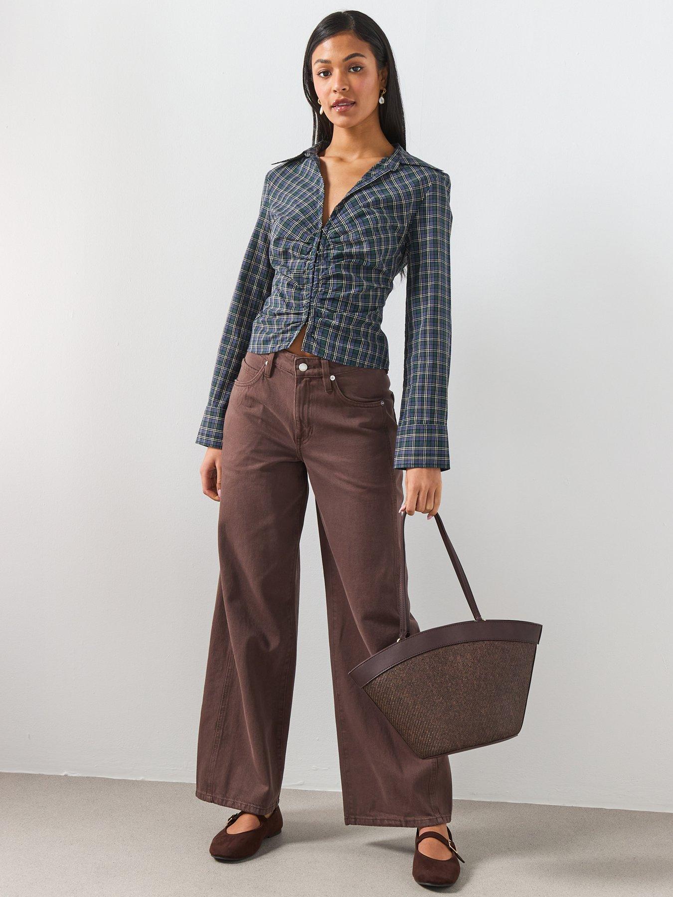 Image 3 of 6 of Mango Gathered Check Blouse - Blue