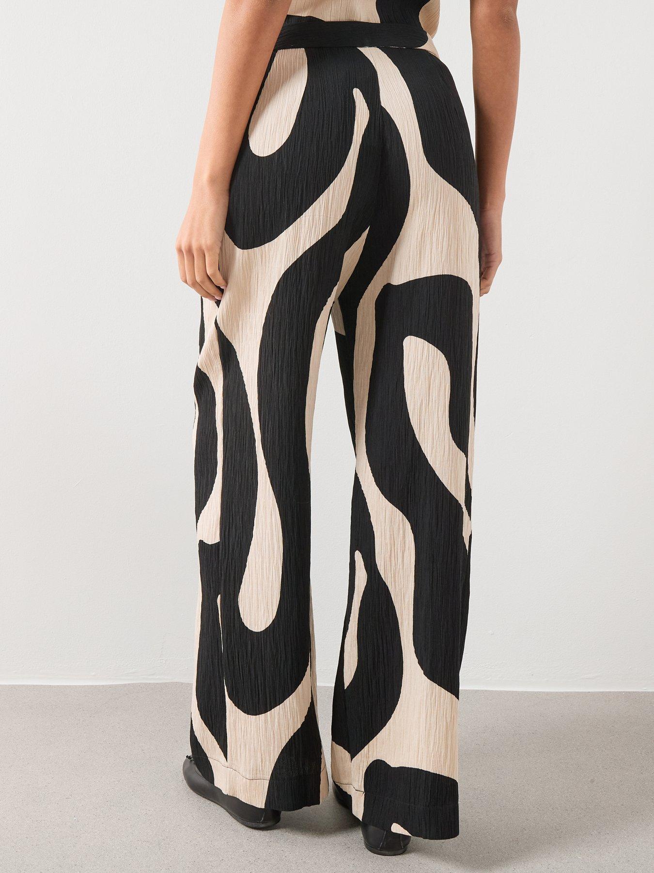 Image 2 of 6 of Mango Printed Straight Trousers - Black