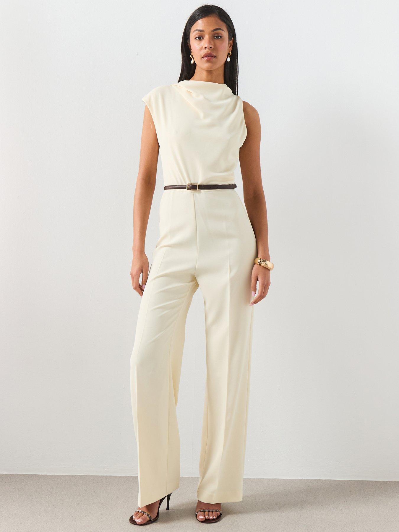 Mango Asymmetric Long Jumpsuit - Cream