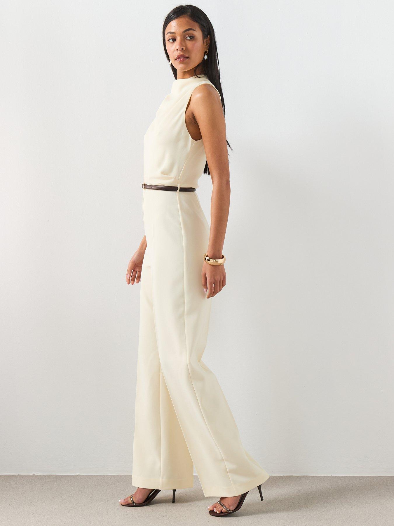 Image 3 of 6 of Mango Asymmetric Long Jumpsuit - Cream