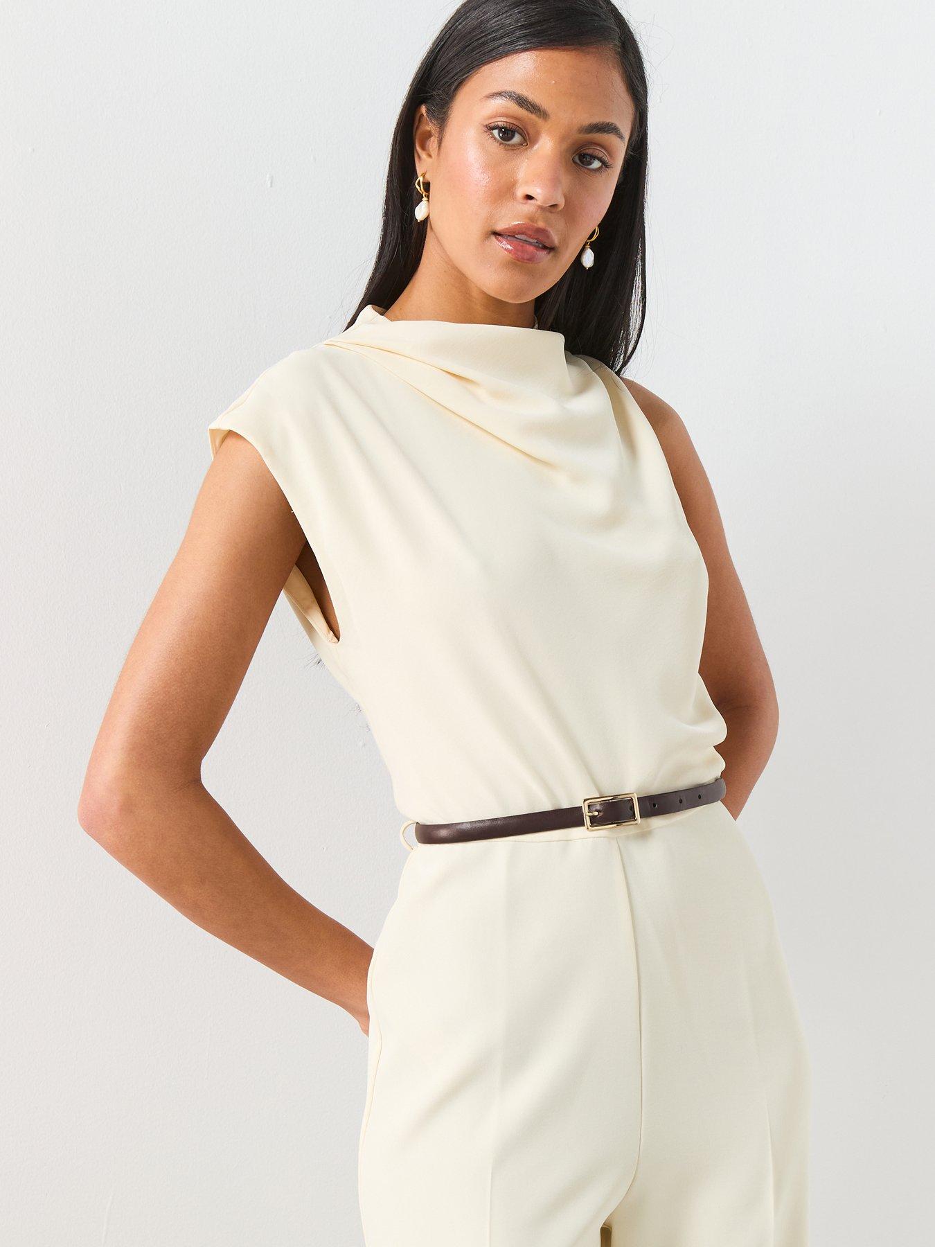 Image 5 of 6 of Mango Asymmetric Long Jumpsuit - Cream