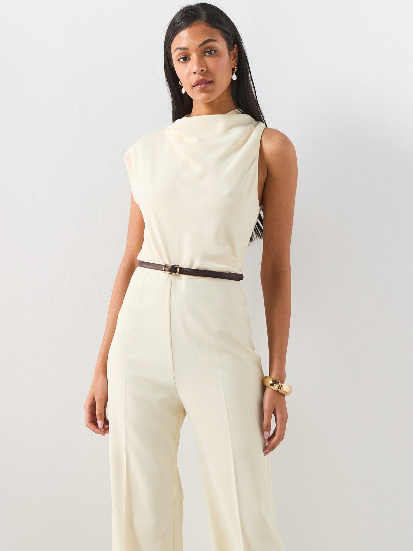 Image 6 of 6 of Mango Asymmetric Long Jumpsuit - Cream