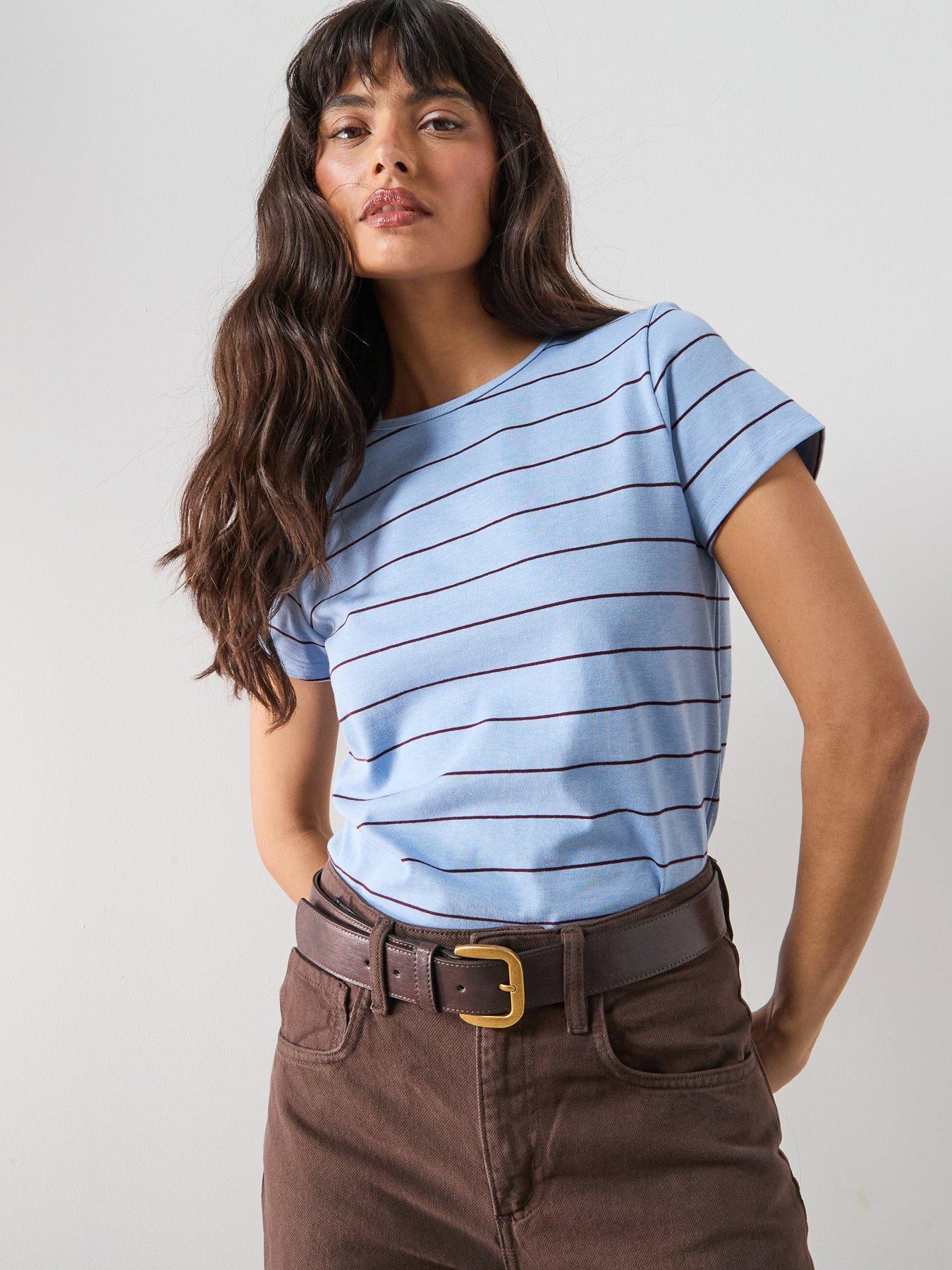 Mango Striped Cotton T-Shirt - Blue