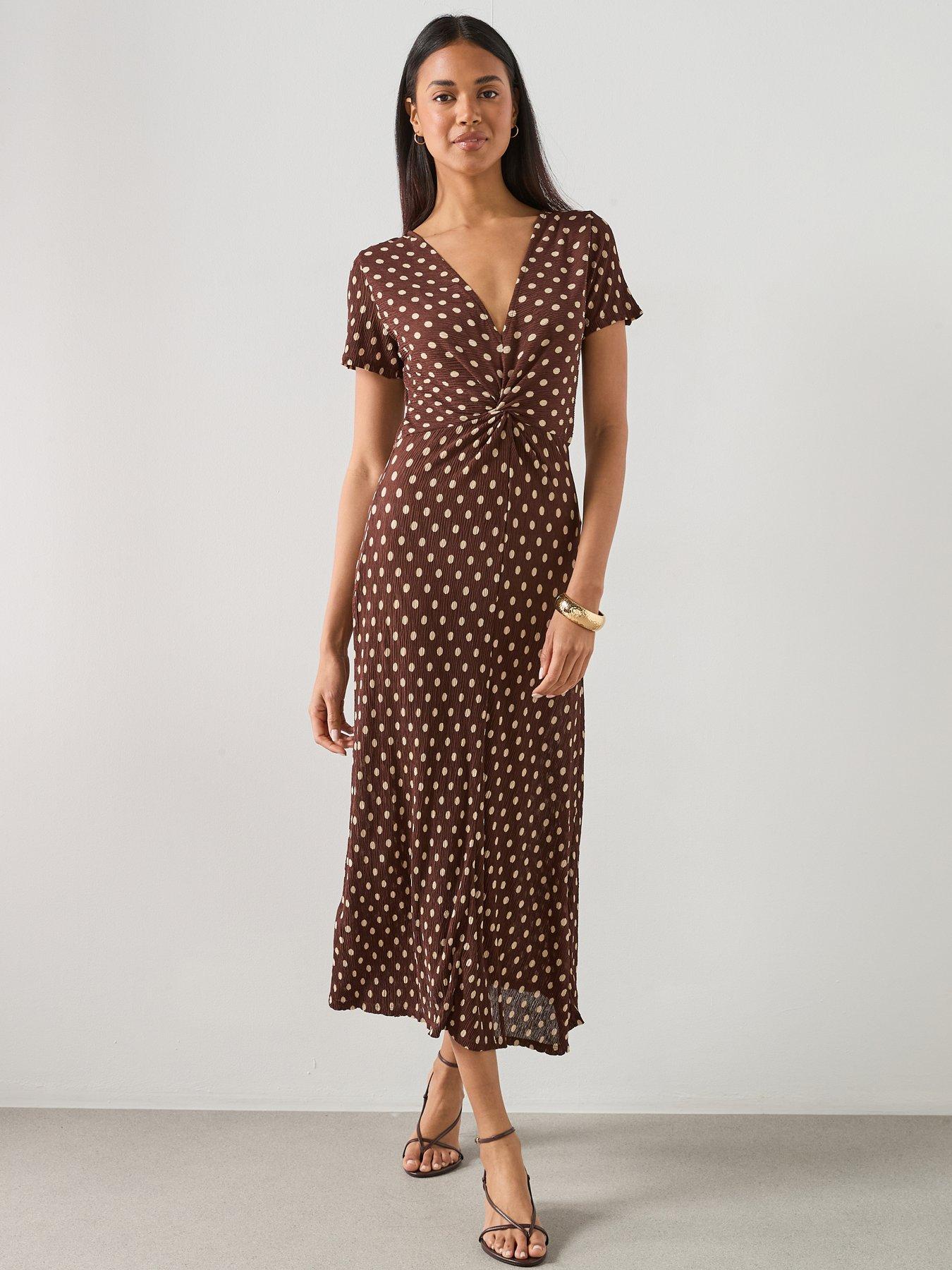 Mango Printed Midi-Dress - Brown