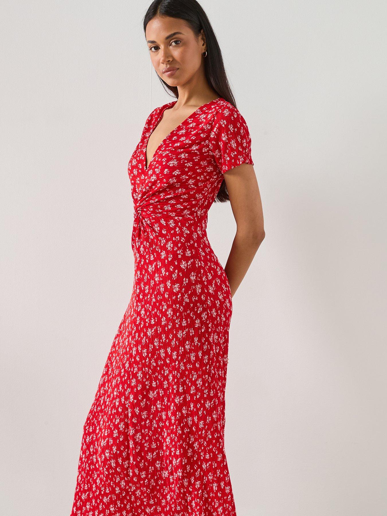 Image 4 of 6 of Mango Printed Midi-dress - Red
