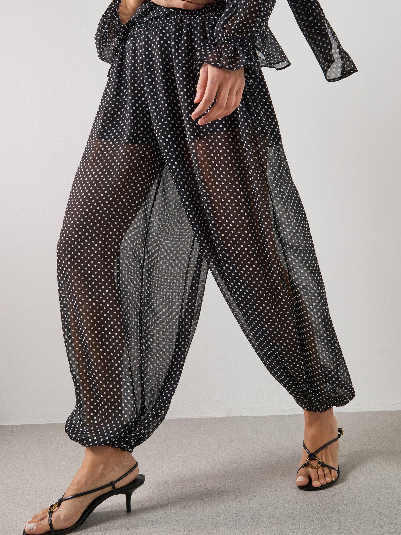 Mango Polka Dot Baggy Trousers - Black
