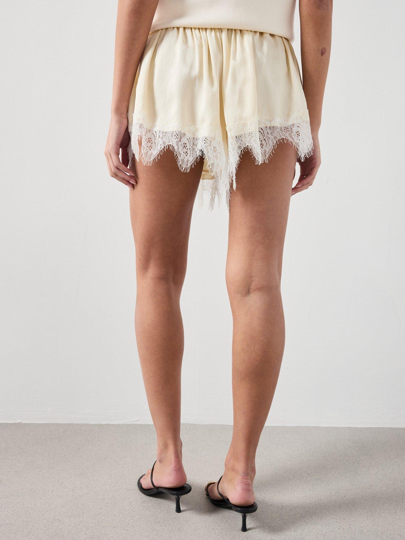 Image 2 of 6 of Mango Satin Lace Shorts - Cream