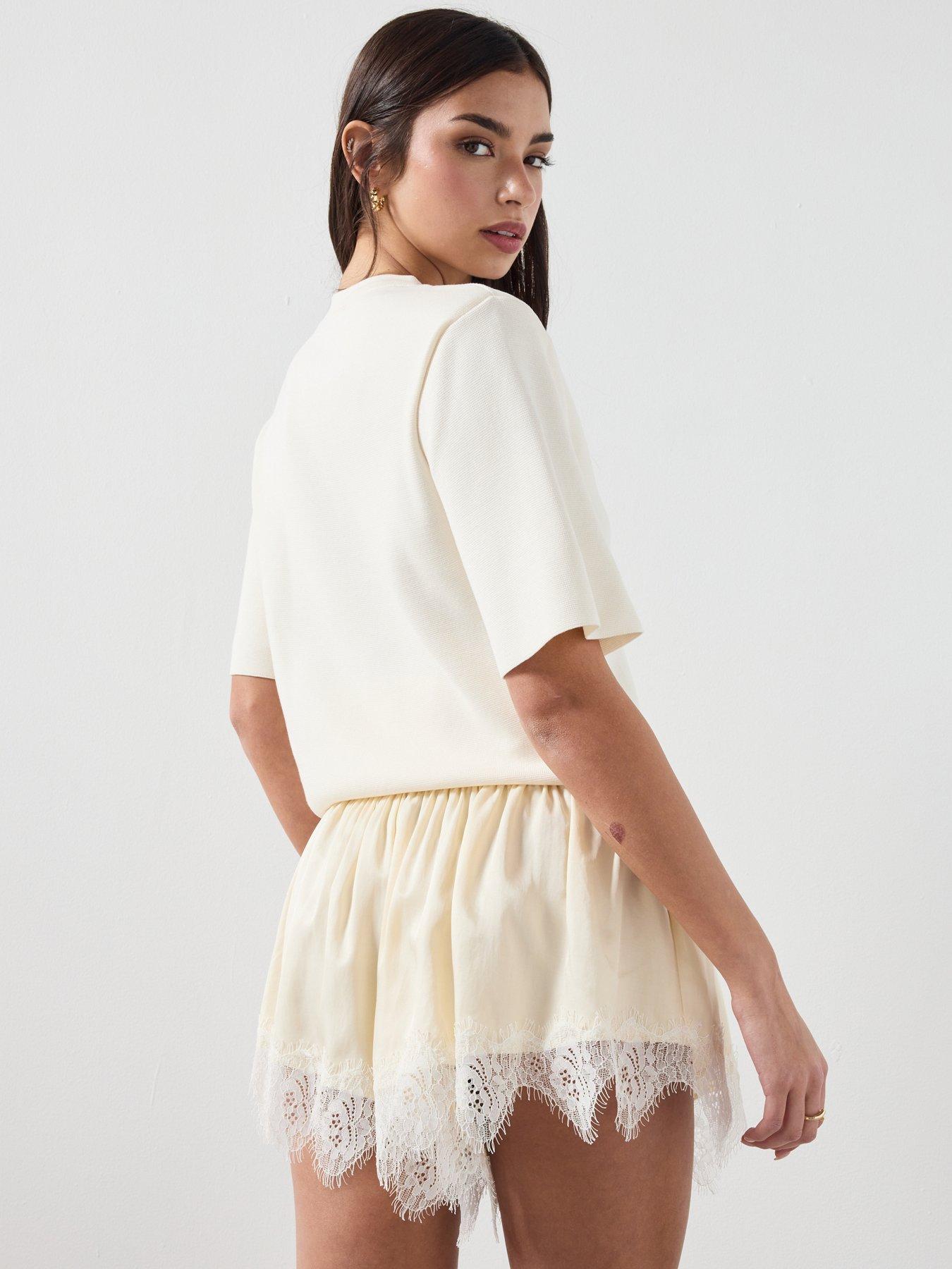 Image 6 of 6 of Mango Satin Lace Shorts - Cream