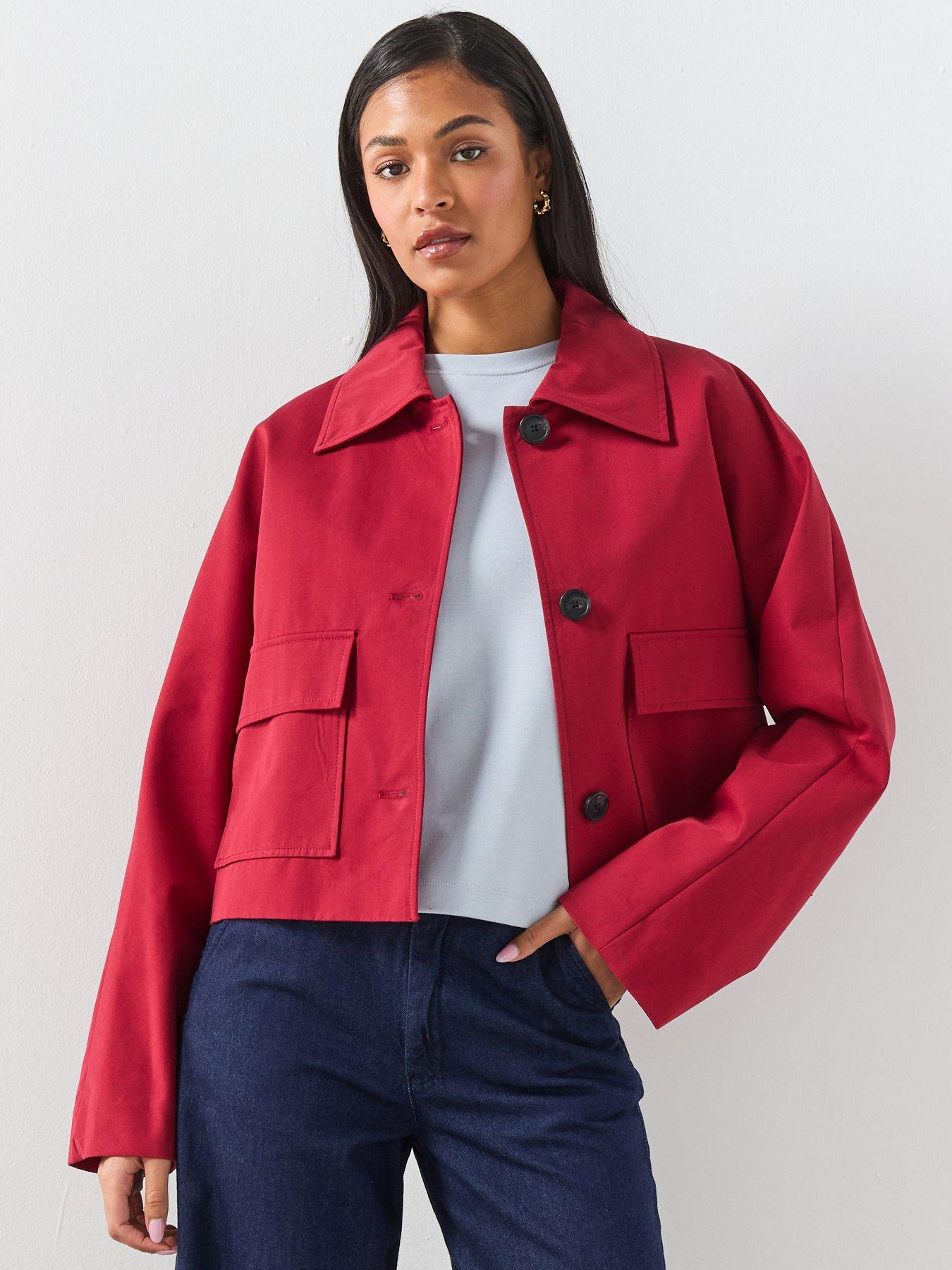 Image 1 of 6 of Mango Cotton Jacket With Pockets - Red