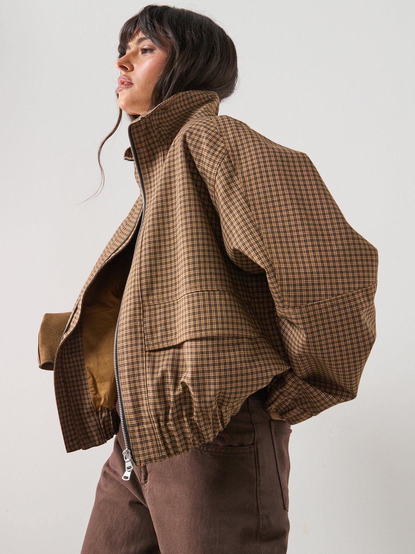 Mango Houndstooth High-Collar Jacket - Brown