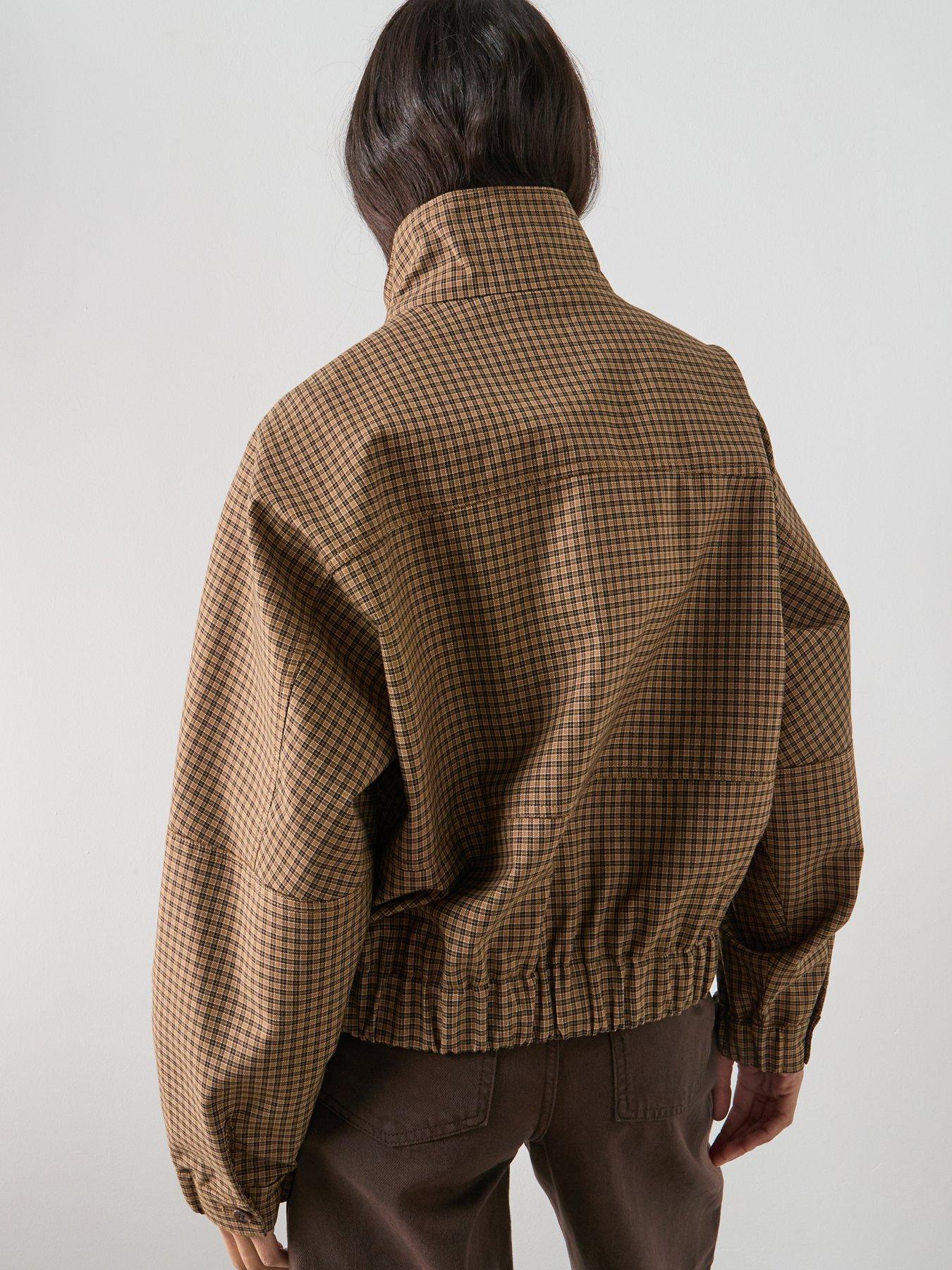 Image 2 of 6 of Mango Houndstooth High-Collar Jacket - Brown