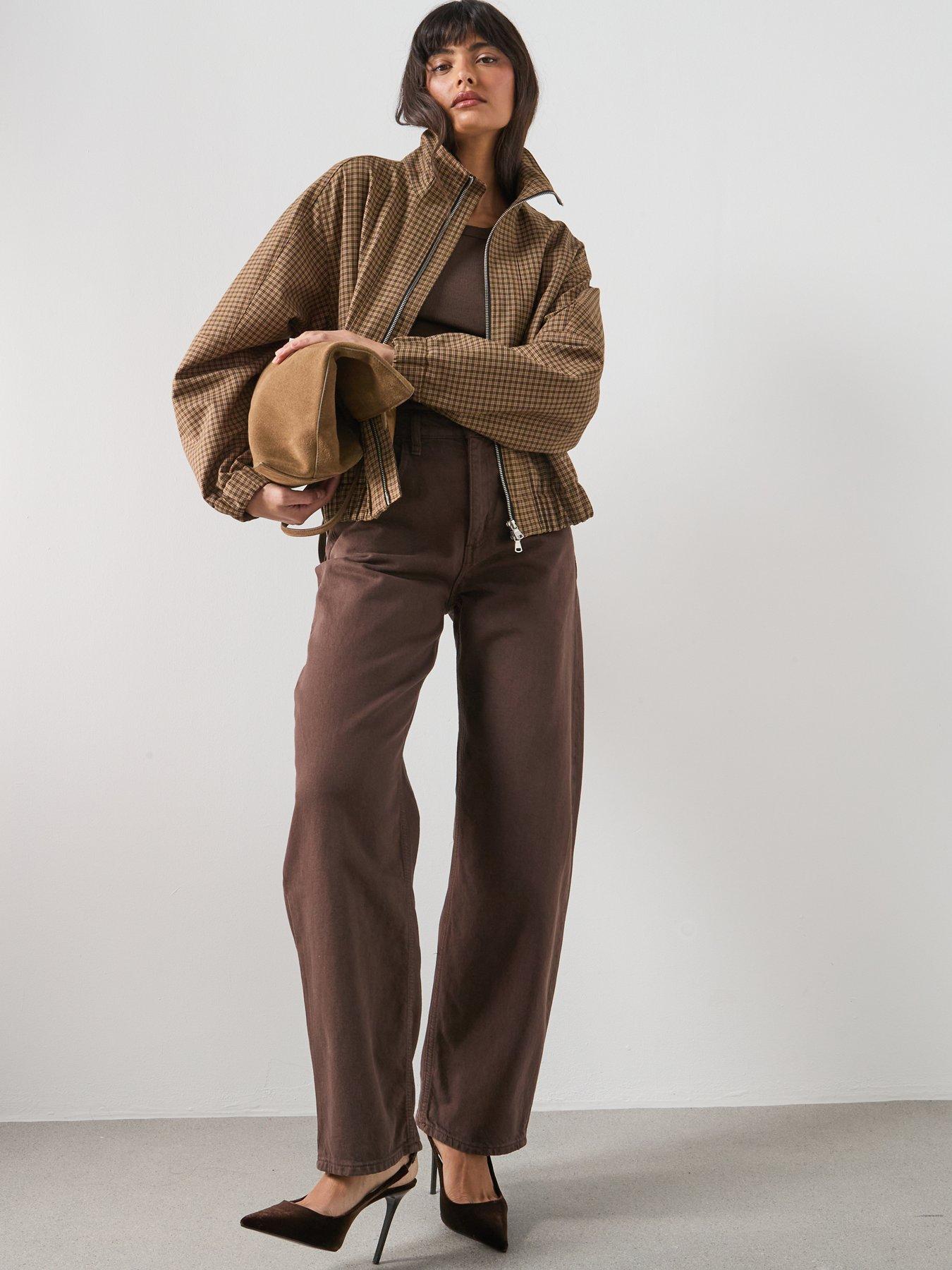 Image 3 of 6 of Mango Houndstooth High-Collar Jacket - Brown