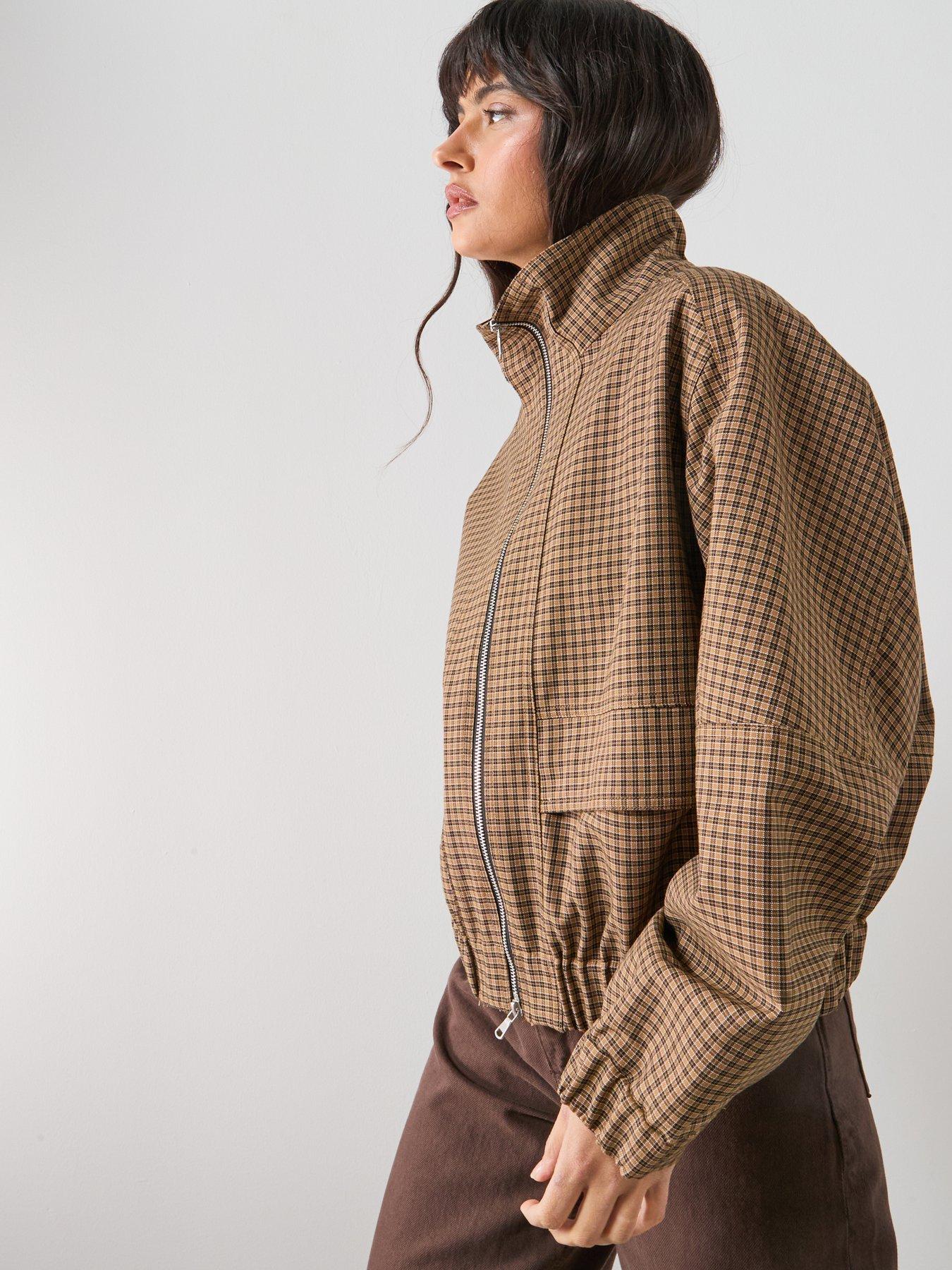 Image 5 of 6 of Mango Houndstooth High-Collar Jacket - Brown
