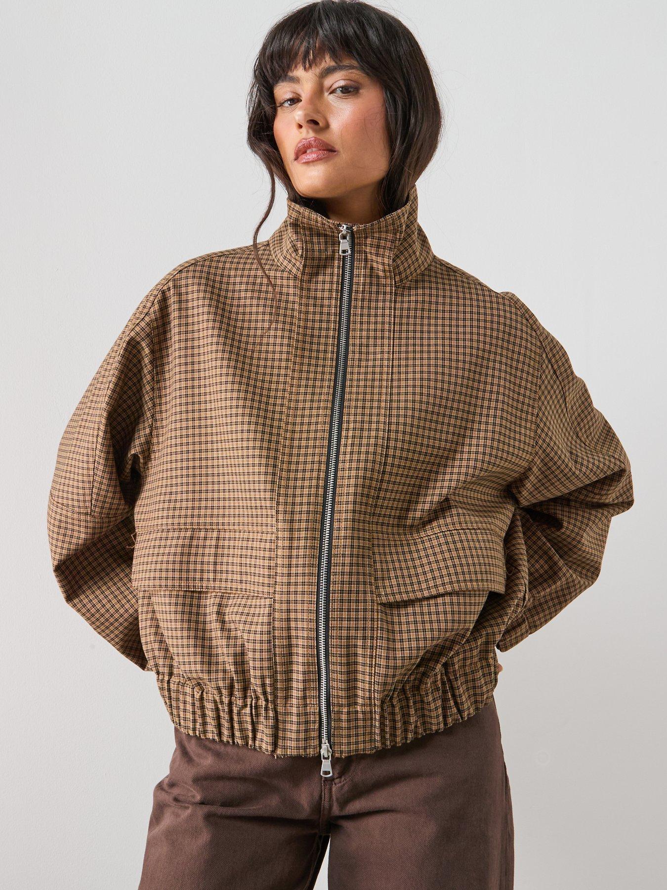 Image 6 of 6 of Mango Houndstooth High-Collar Jacket - Brown