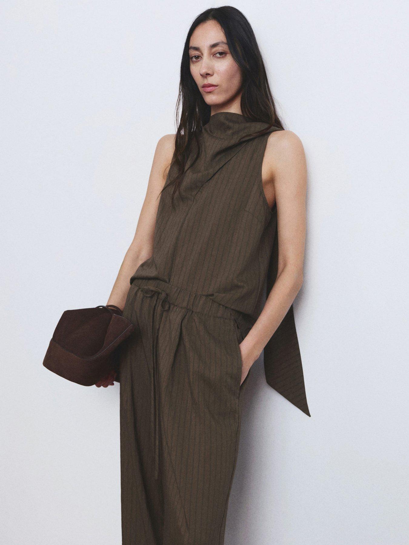 Mango Striped Co-ord Foulard Top, Brown, Size Xs, Women