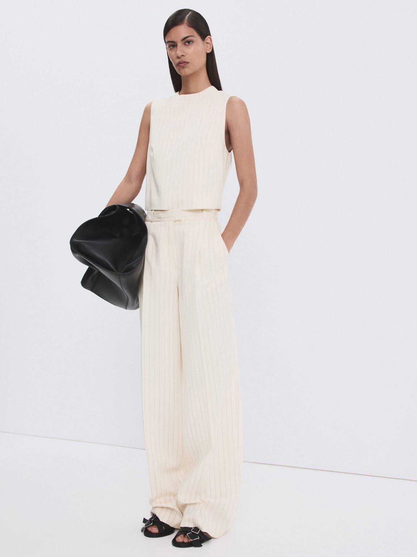 Mango: Pinstripe Suit Trousers - White