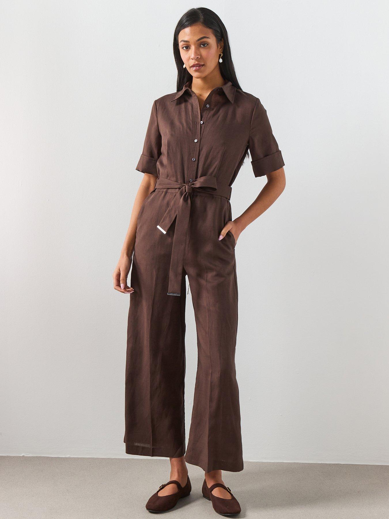 Mango Lyocell Shirt Jumpsuit, Brown, Size M, Women