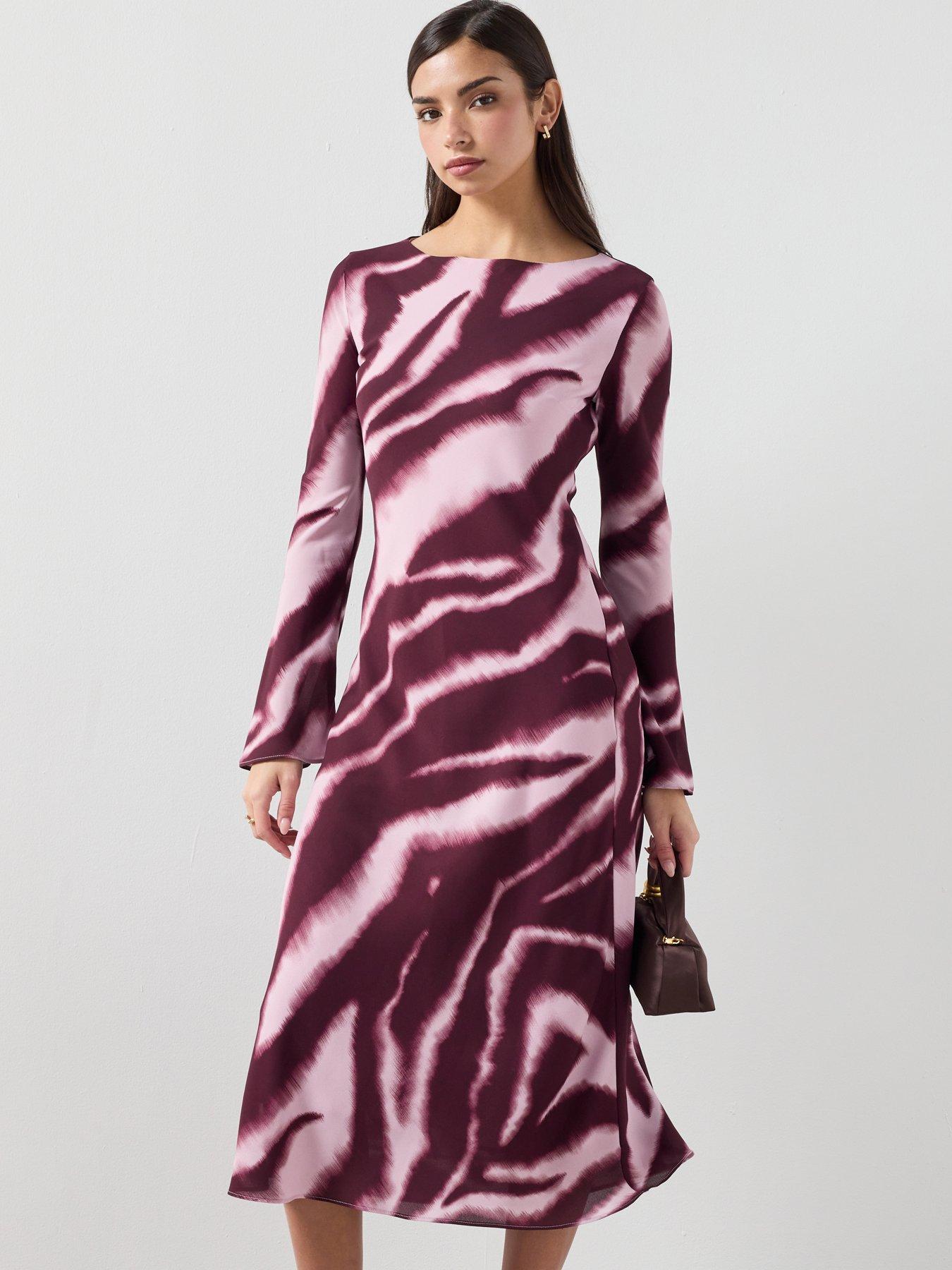 Image 1 of 6 of Mango A-line Animal-print Dress - Purple