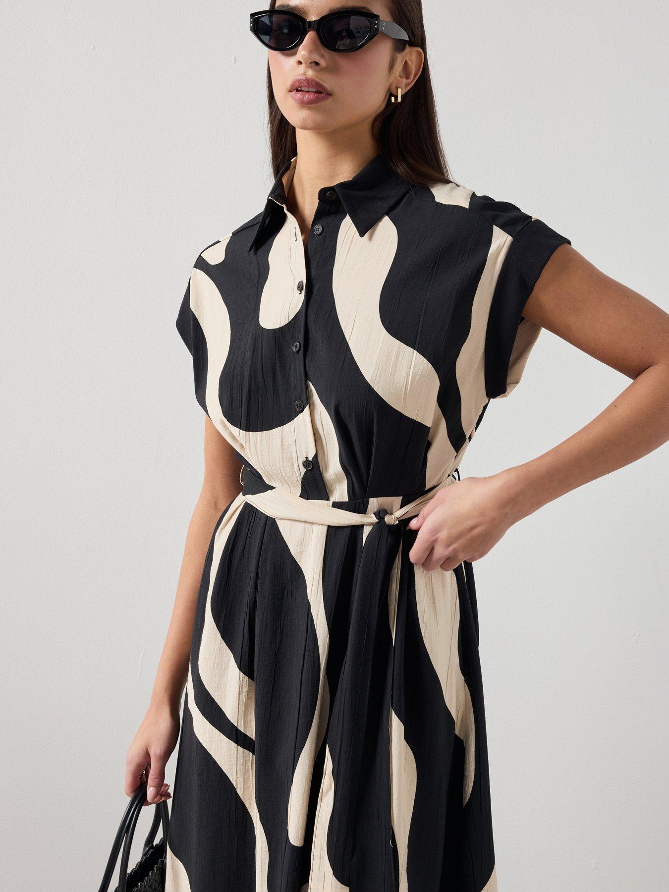Mango Long Printed Shirt Dress - Black