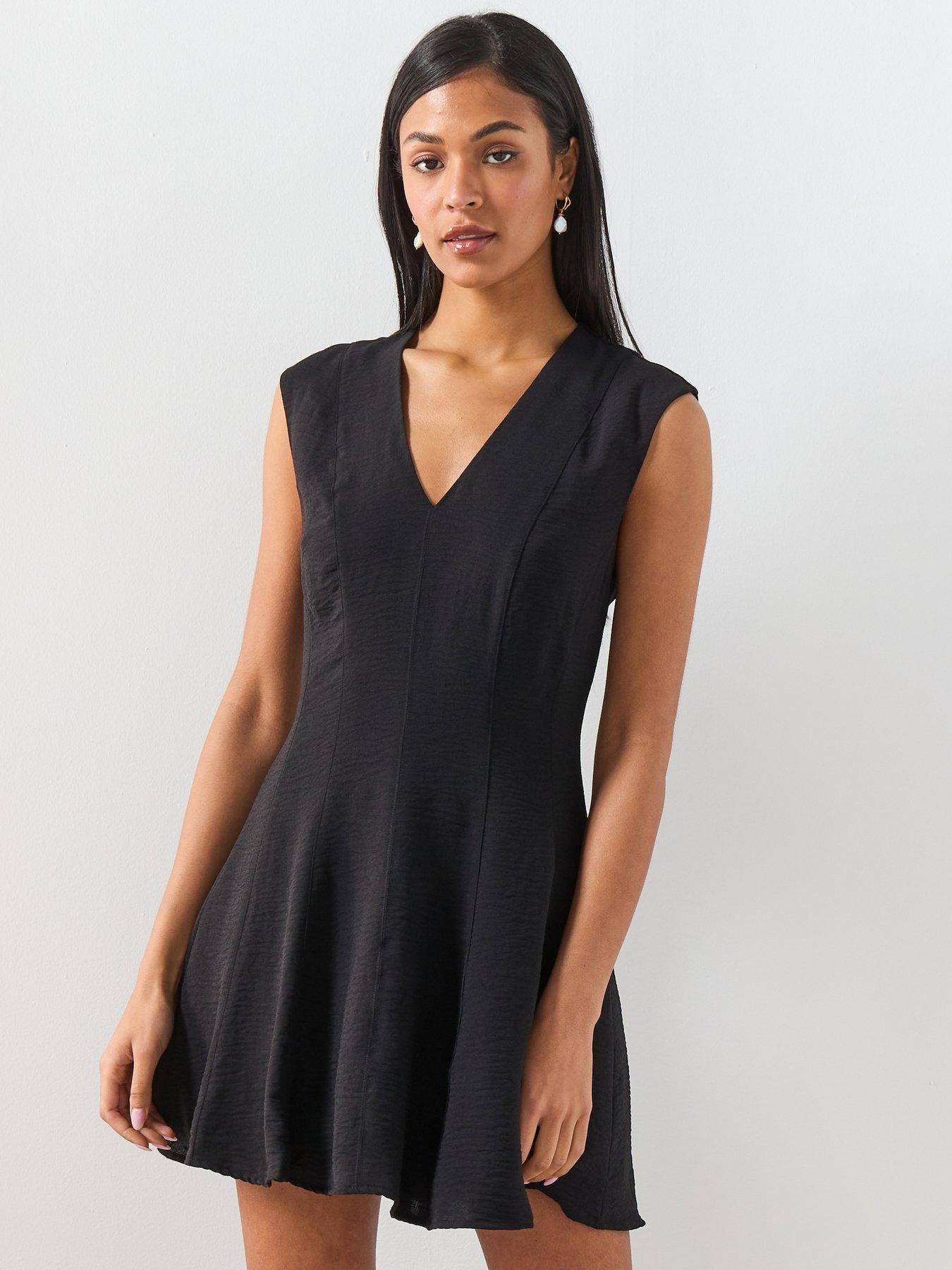 Image 1 of 6 of Mango Flounce Dress With V-neck - Black