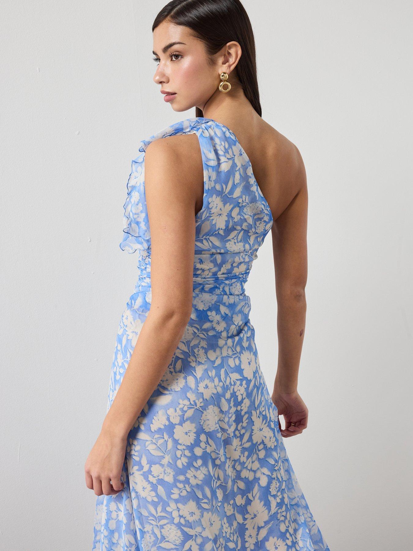 Mango Floral Dress With Asymmetrical Neckline - Blue | Very