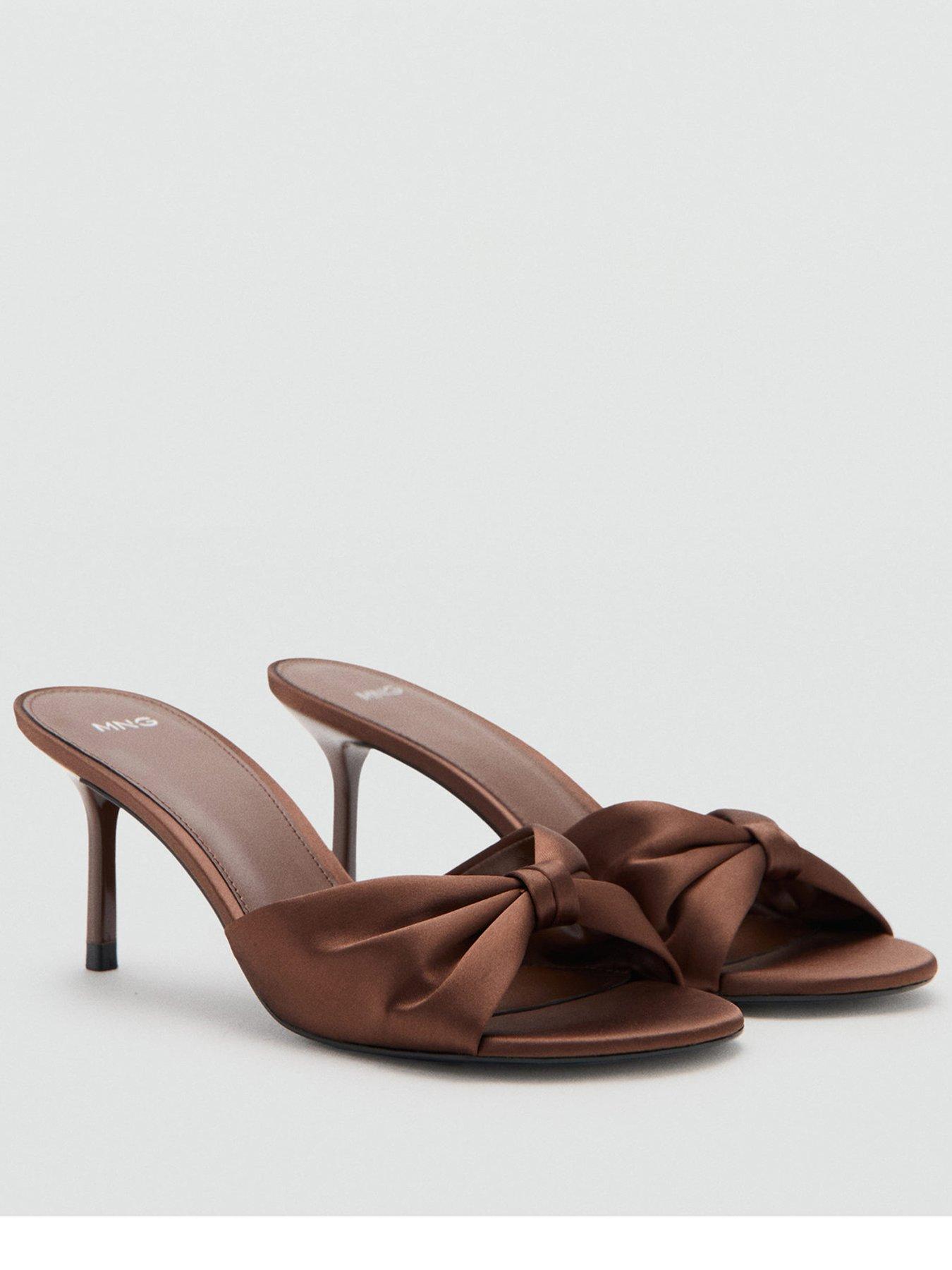 Mango Satin-Finish Sandals With Bow - Brown
