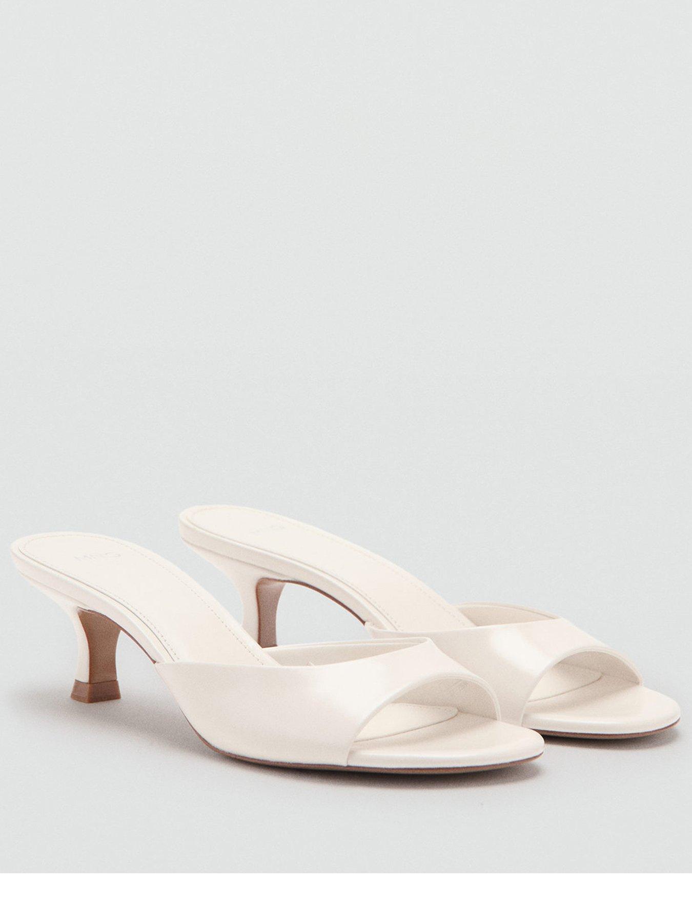 Mango Pointed Kitten Heel Sandals - Ecru