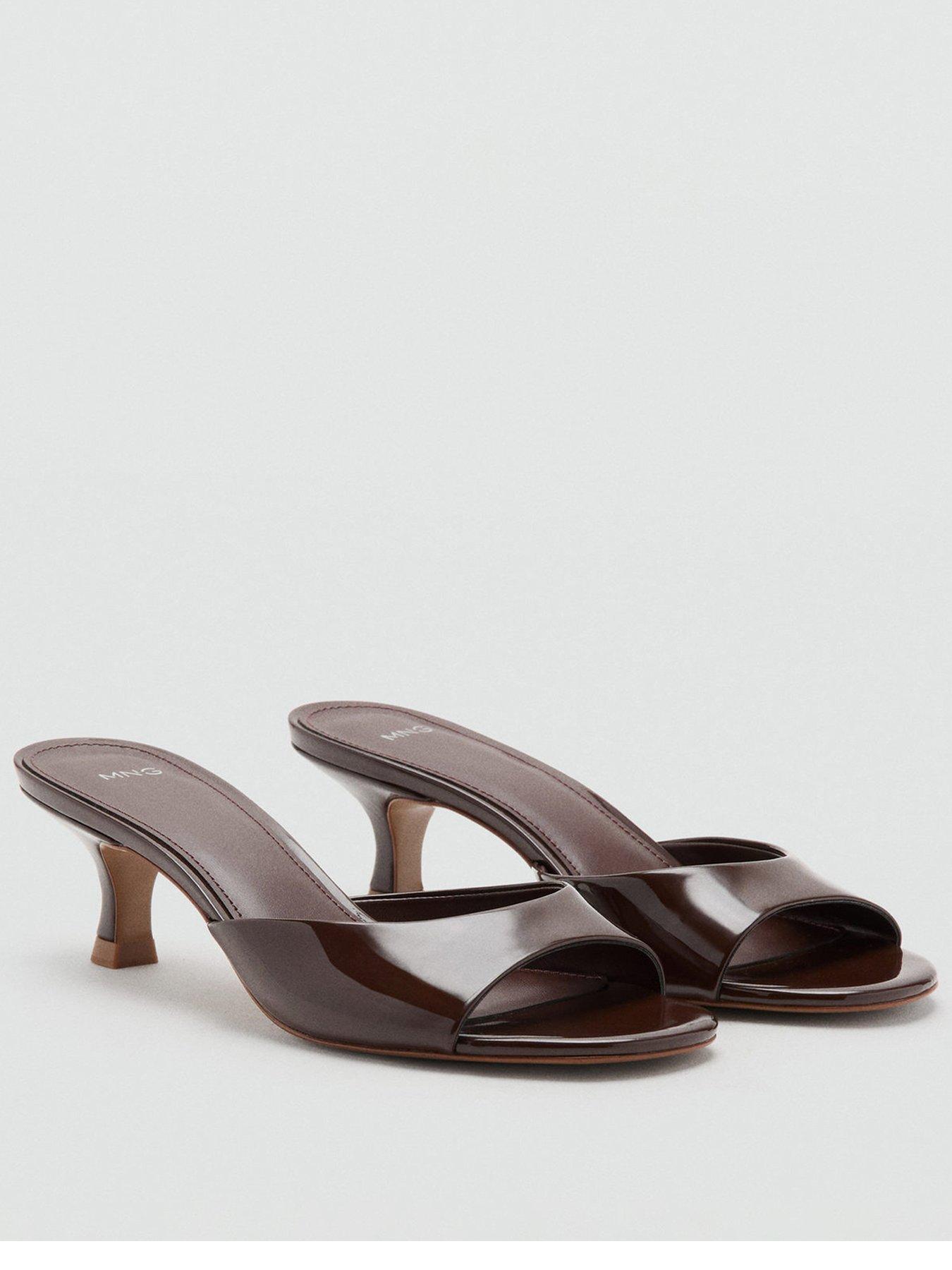 Mango Pointed Kitten Heel Sandals - Chocolate