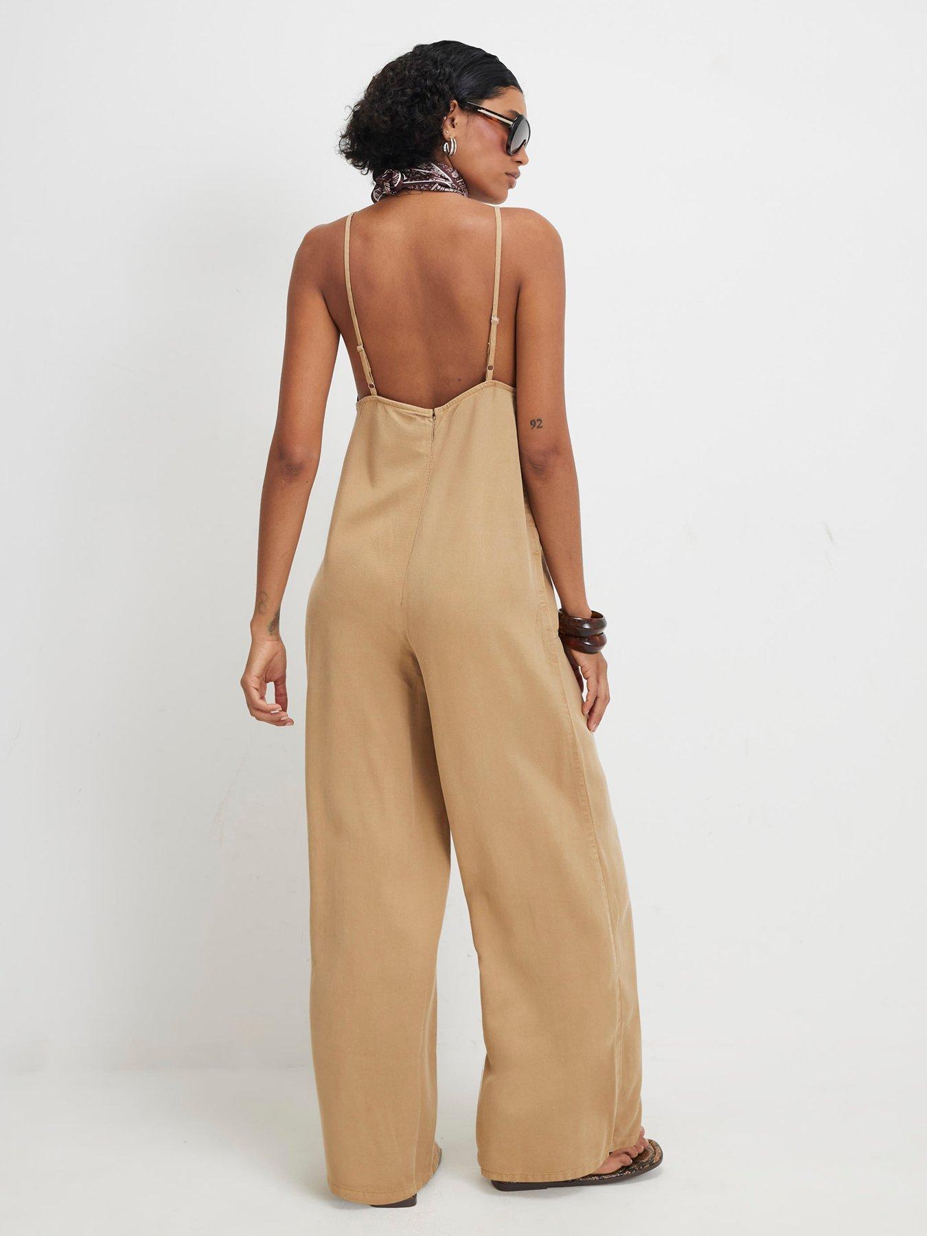 Image 2 of 6 of River Island Eddy Easy Chuck On Jumpsuit - Beige