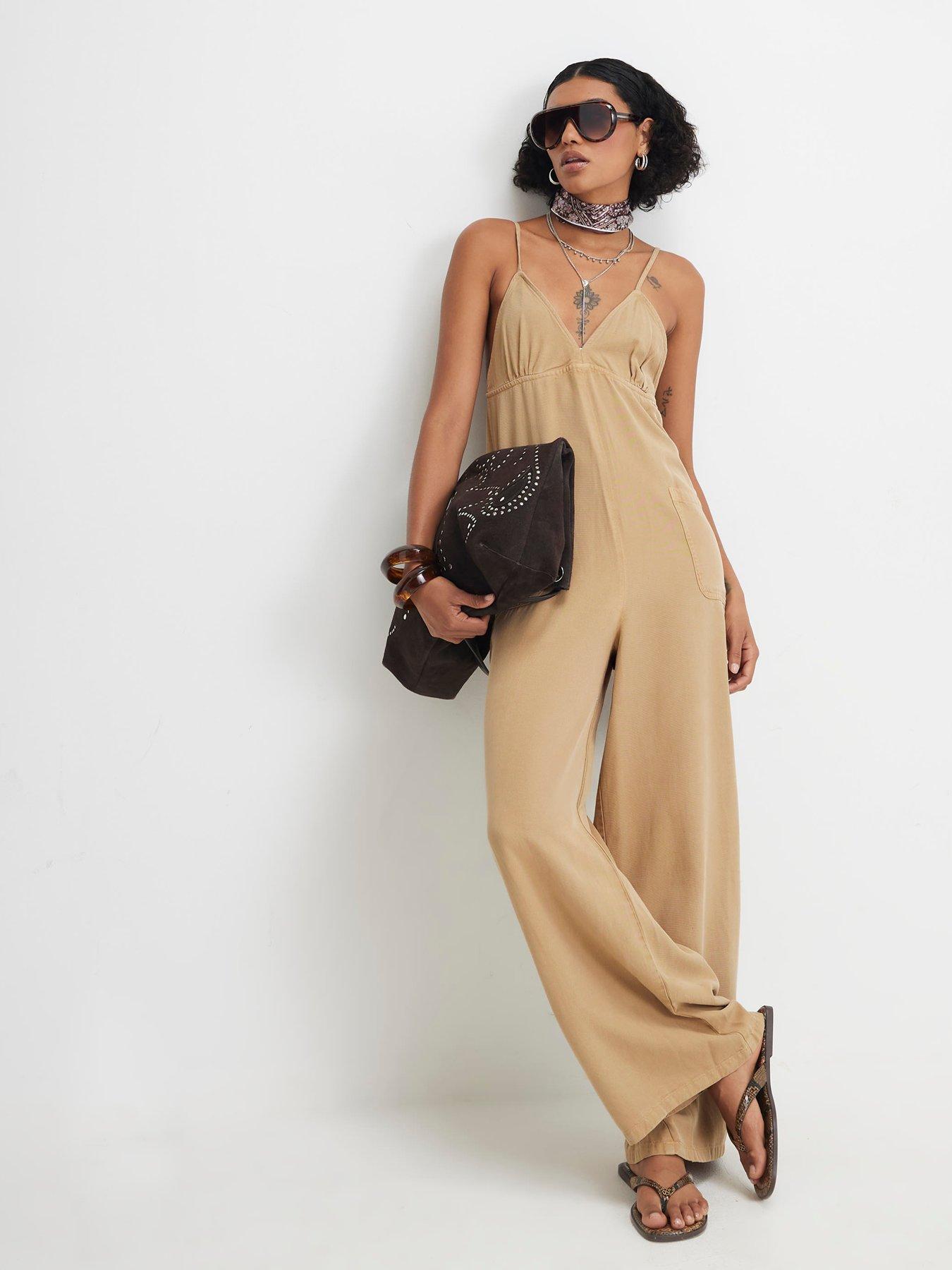 Image 3 of 6 of River Island Eddy Easy Chuck On Jumpsuit - Beige
