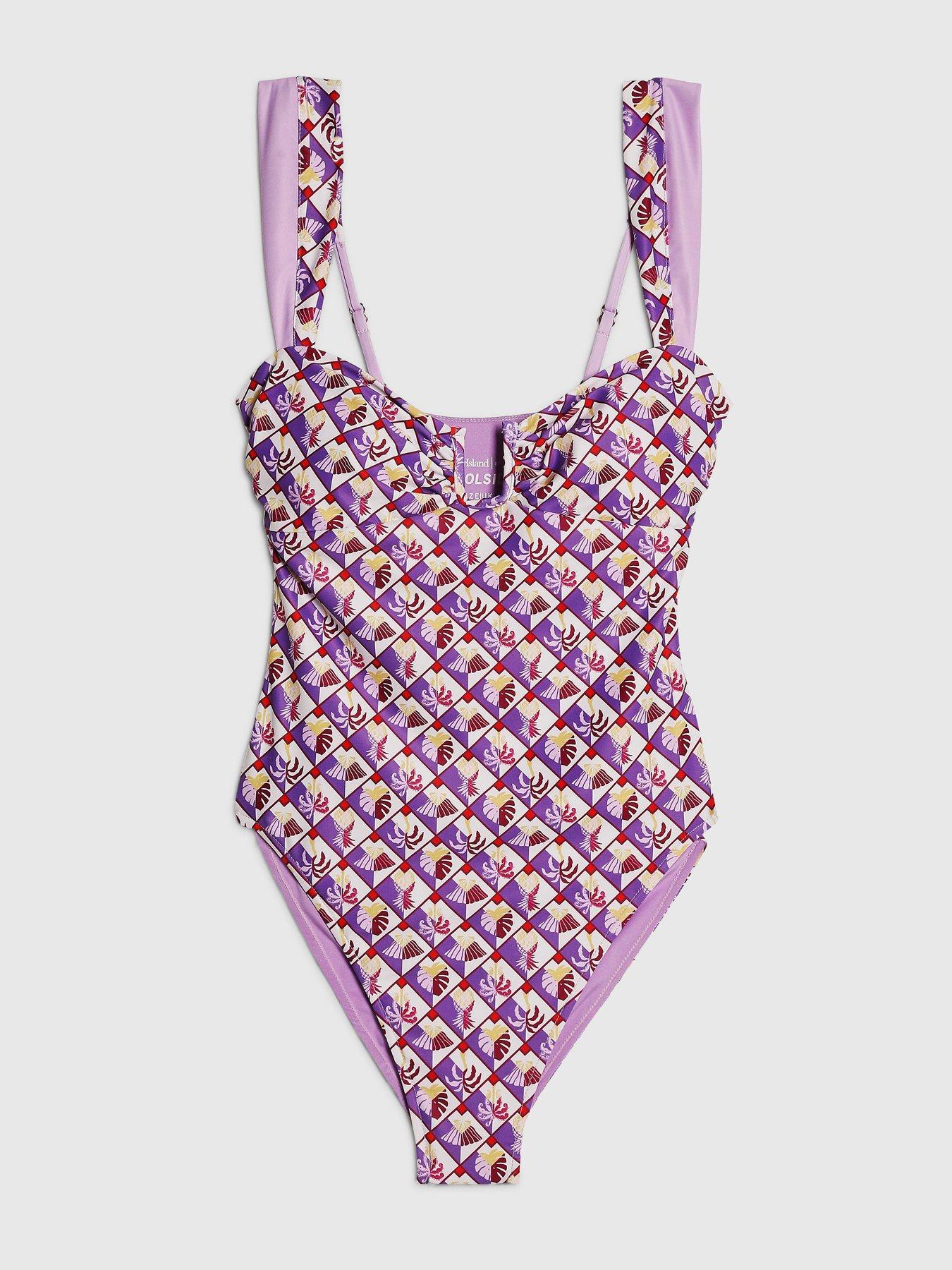 Image 5 of 6 of River Island Geo Pineapple Swimsuit - Purple
