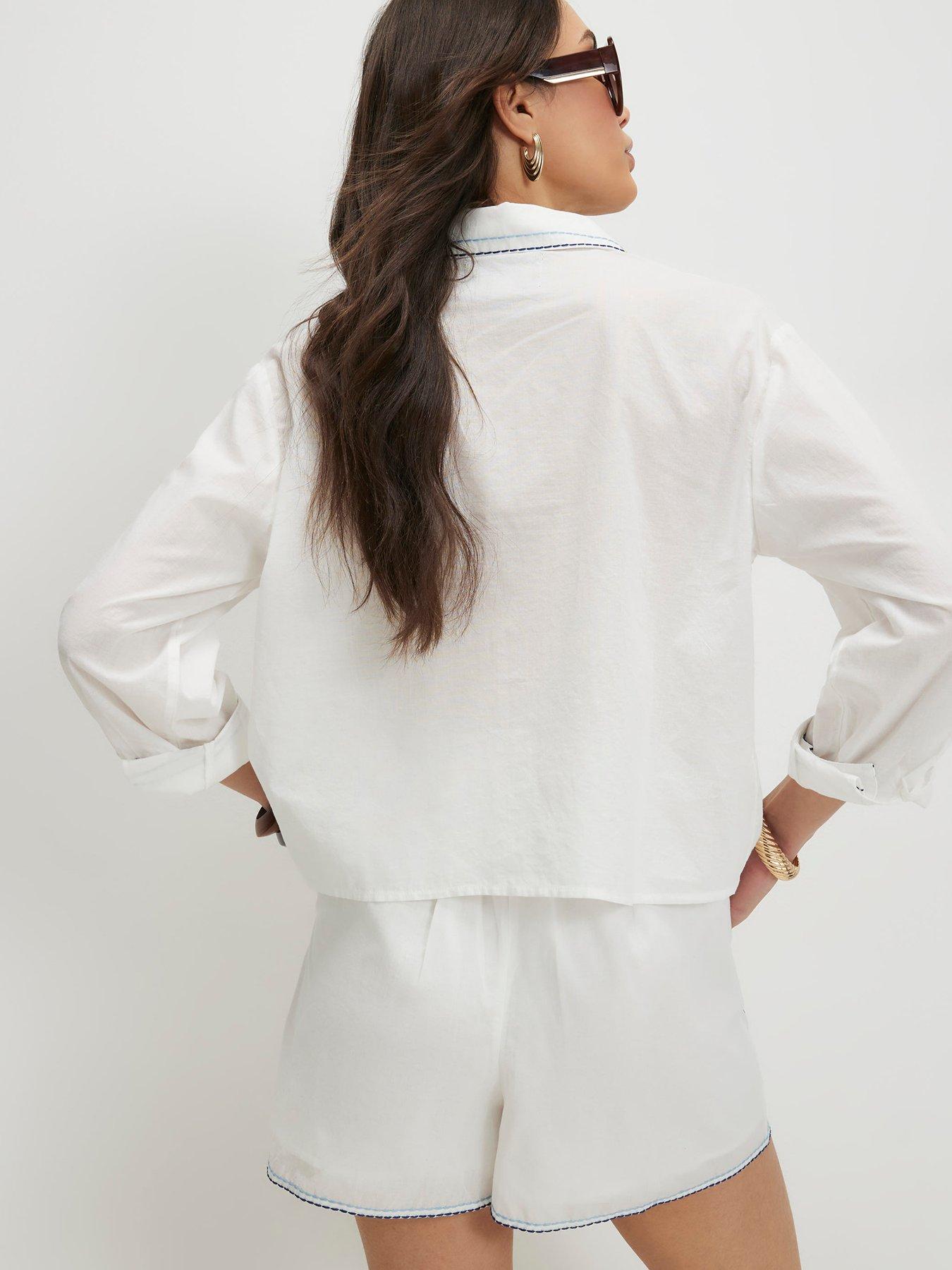 Image 2 of 6 of River Island Emb Palm Placement Co-ord Shirt - White