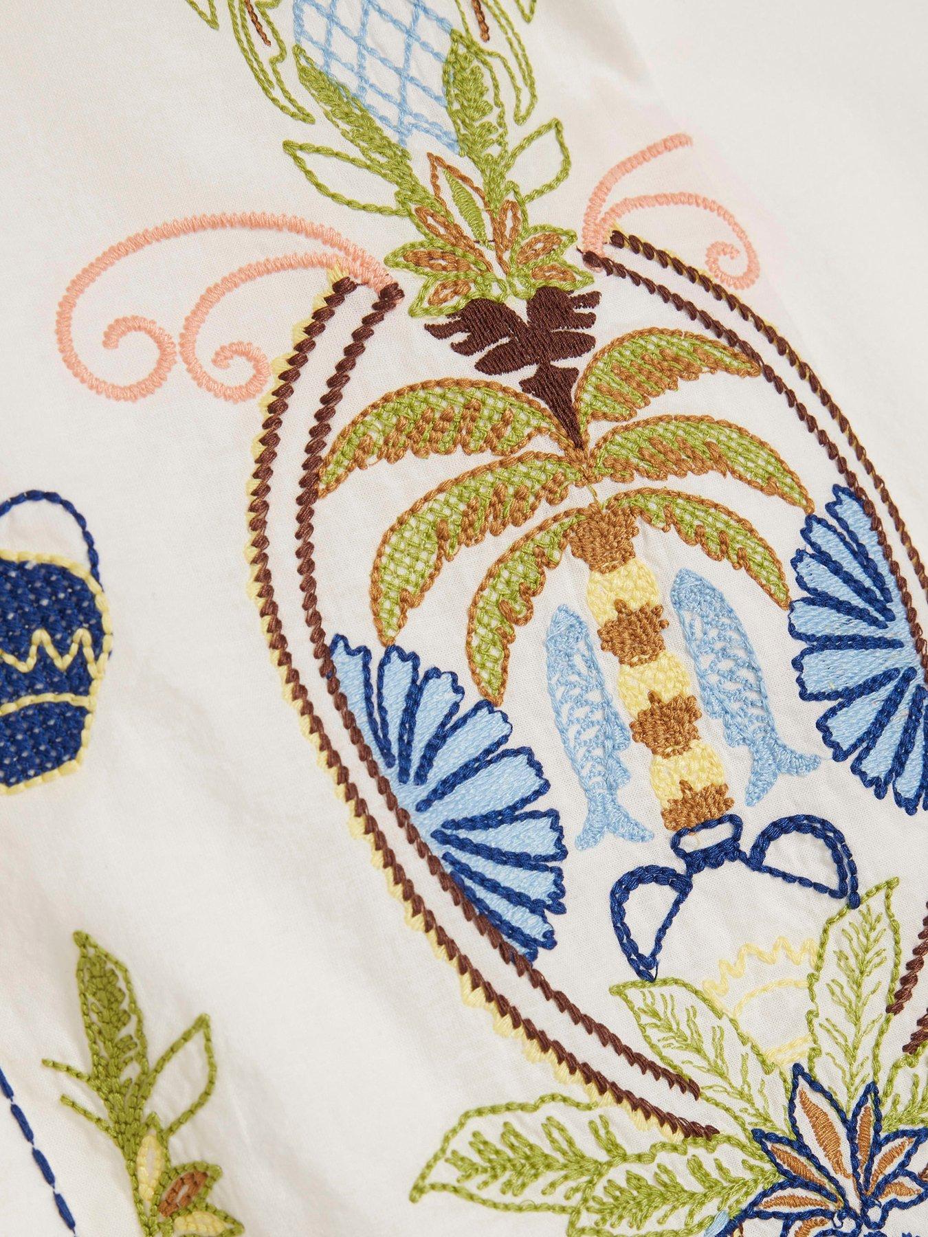 Image 6 of 6 of River Island Emb Palm Placement Co-ord Shirt - White