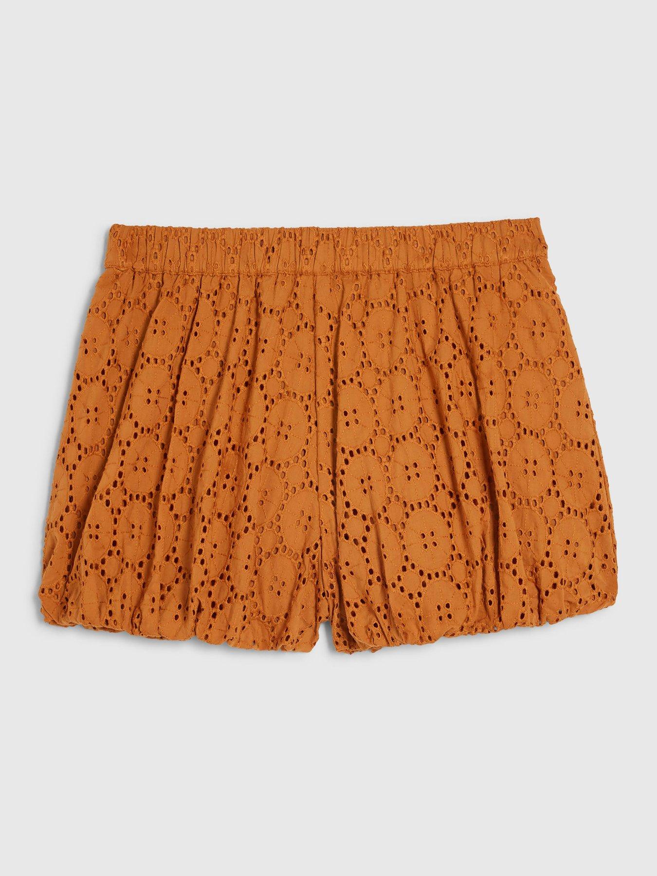 Image 5 of 6 of River Island Cotton Broderie Bubble Hem Shorts - Orange