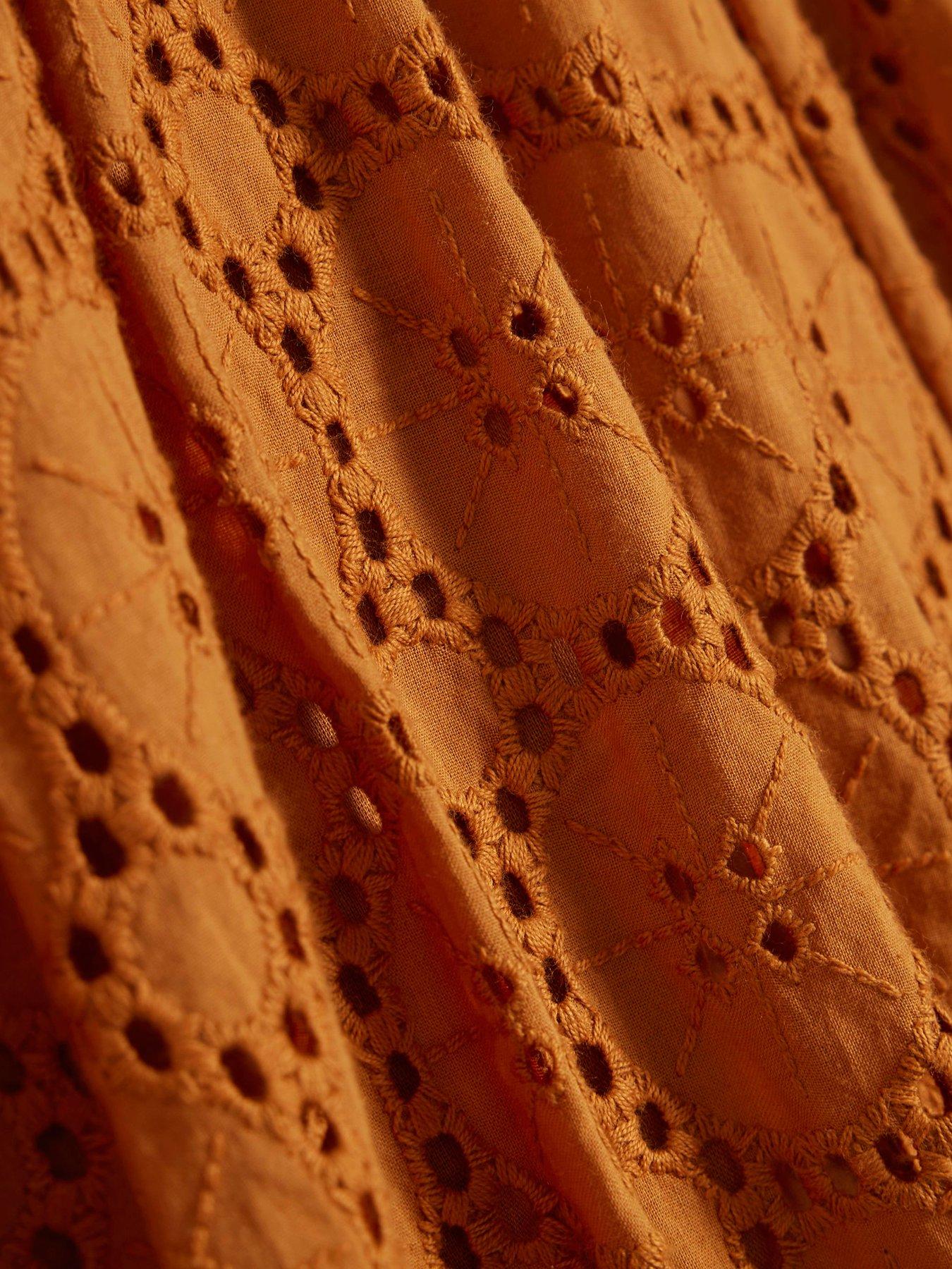 Image 6 of 6 of River Island Cotton Broderie Bubble Hem Shorts - Orange