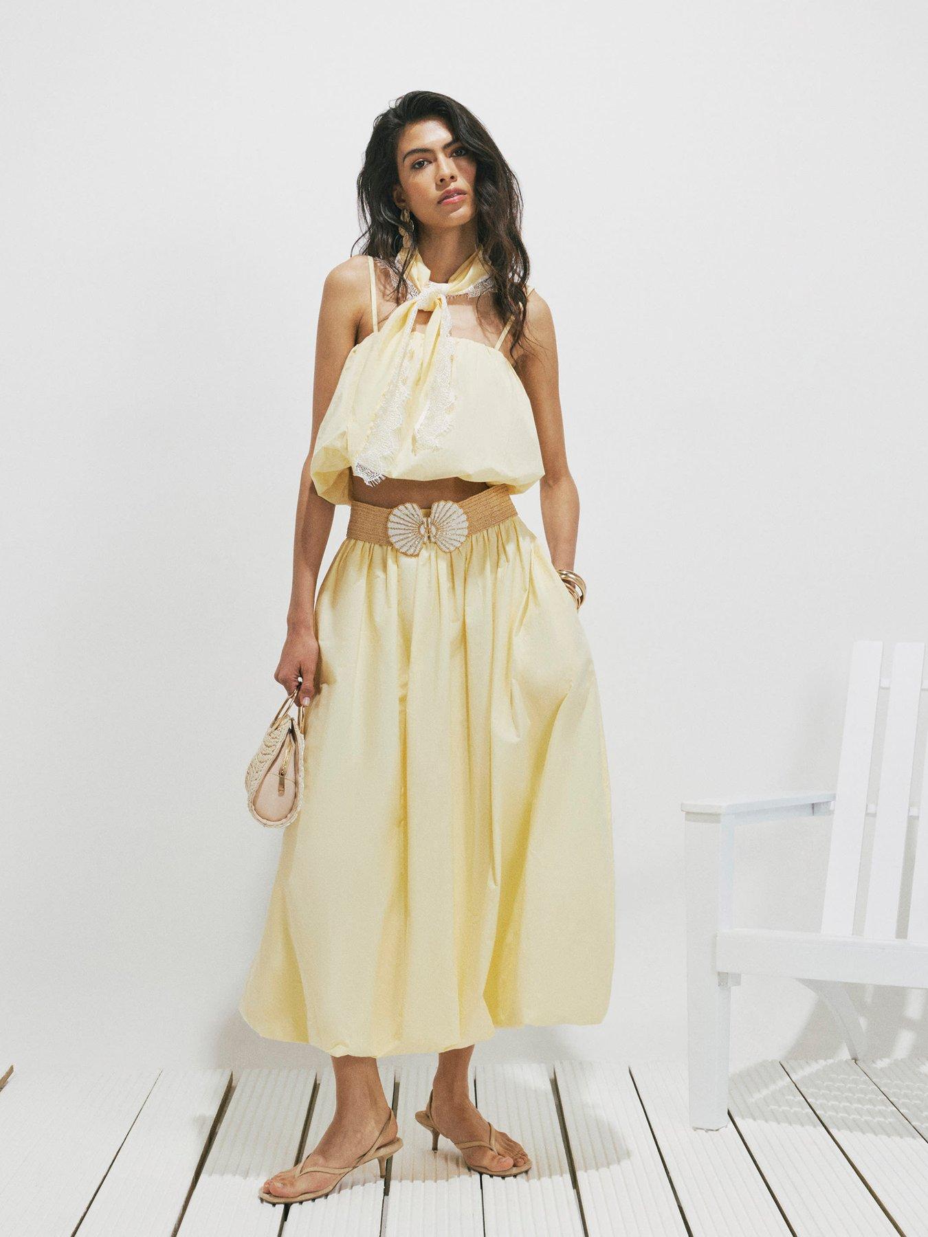 Image 3 of 4 of River Island Cotton Poplin Bubble Hem Top - Yellow