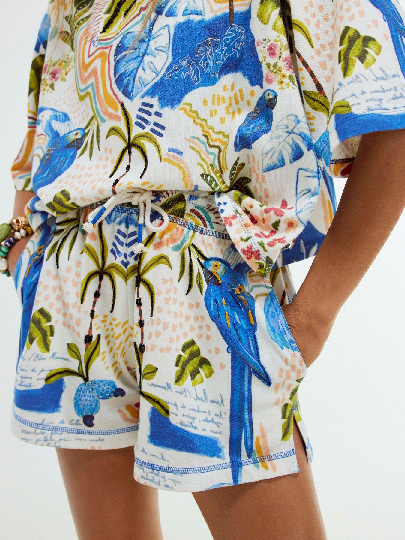 Image 1 of 5 of River Island Tropical Beaded Short - White