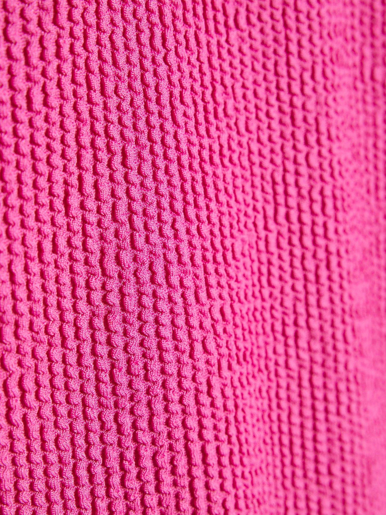 Image 5 of 5 of River Island Metal Trim Textured Swimsuit - Pink