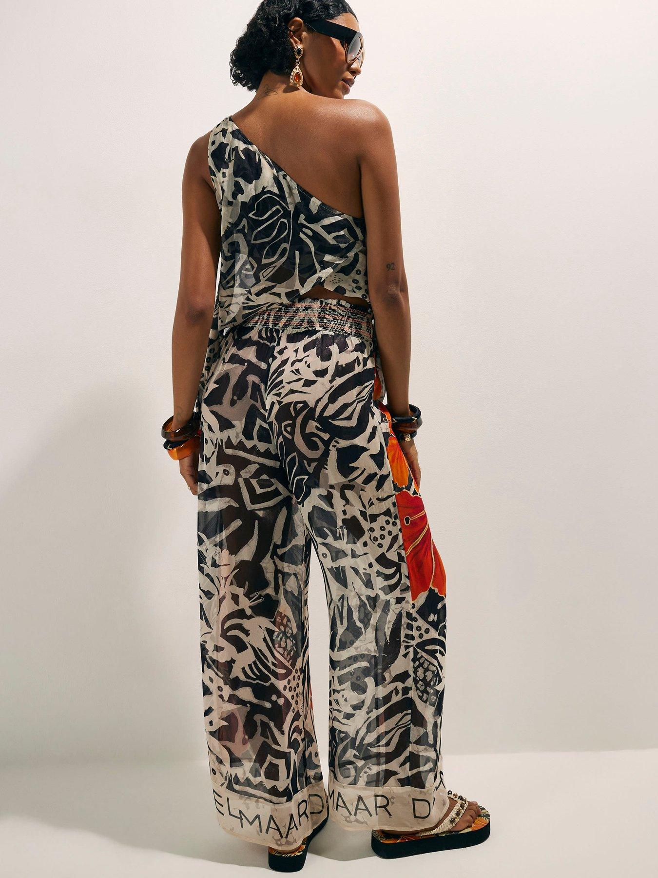 Image 2 of 6 of River Island Del Mar Wide Leg Floral Placed Trouser - Black