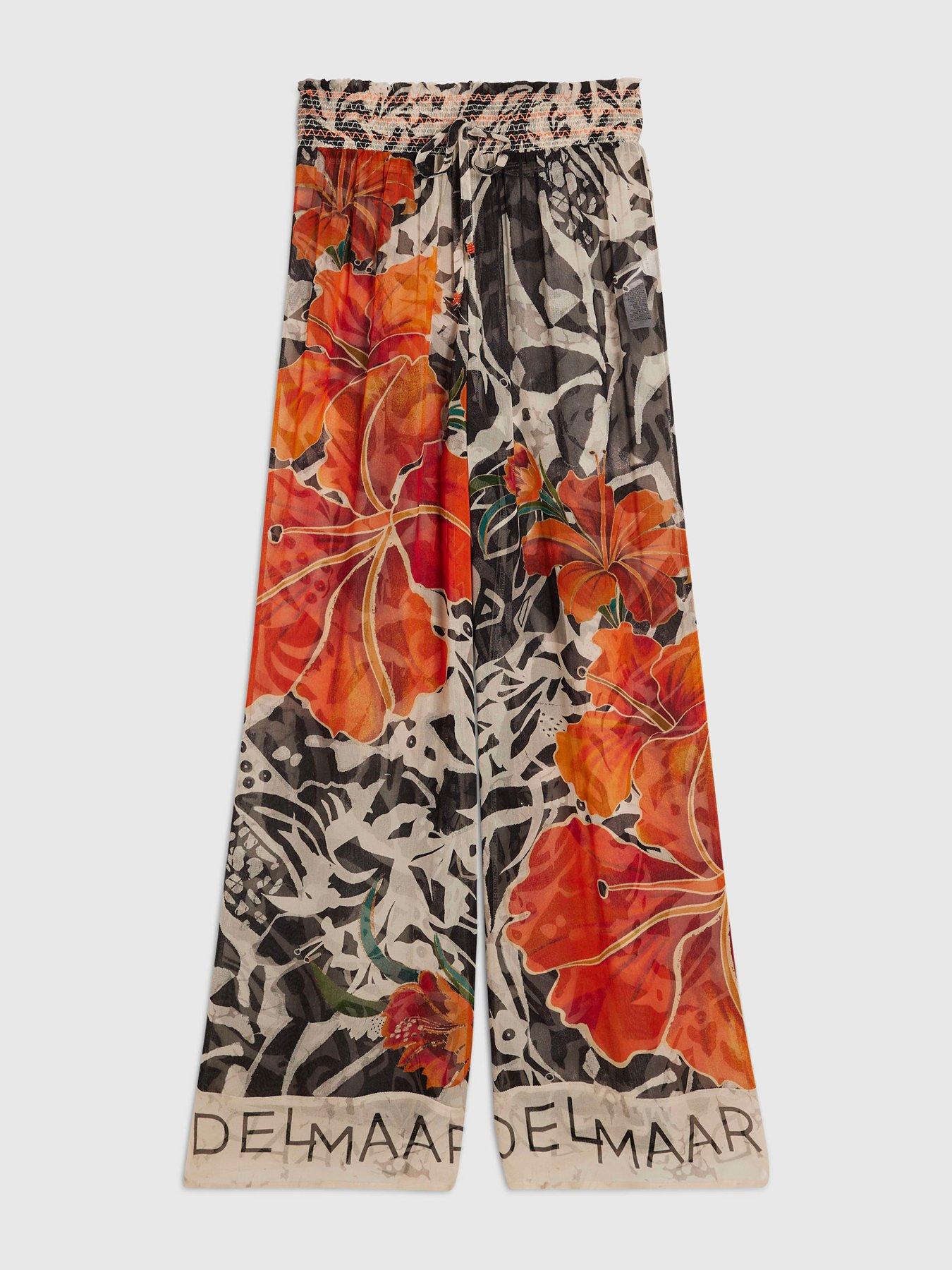 Image 5 of 6 of River Island Del Mar Wide Leg Floral Placed Trouser - Black