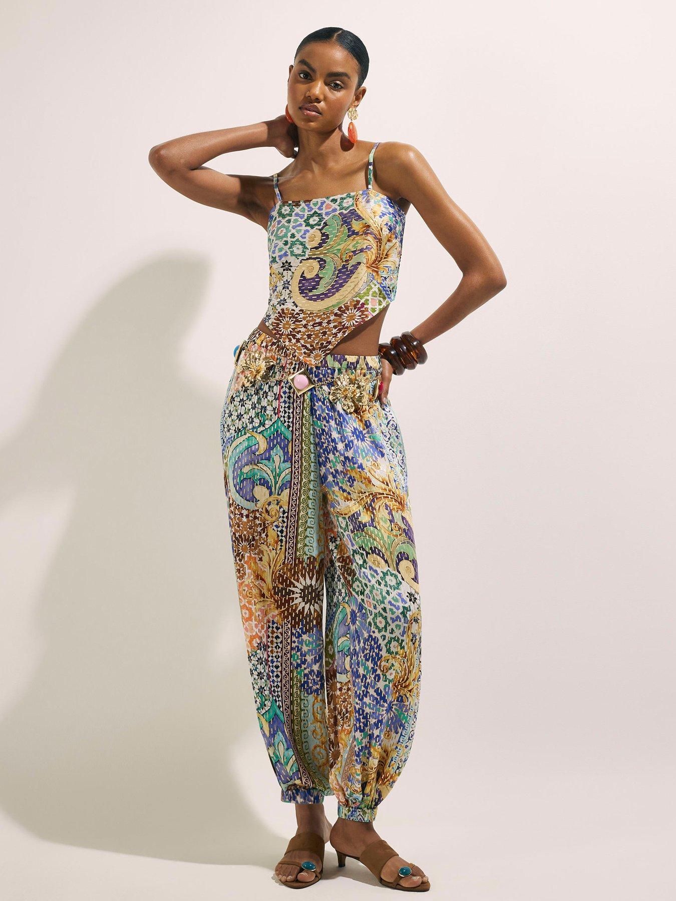 Image 1 of 6 of River Island Del Mar Tile Print Hareem Co-ord Trousers - Blue