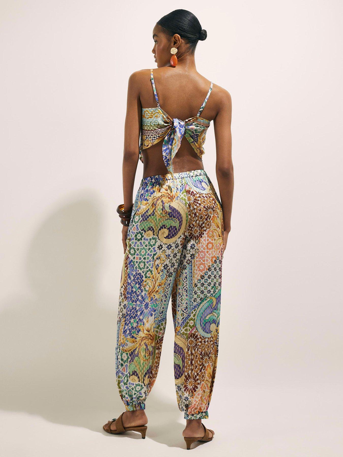 Image 2 of 6 of River Island Del Mar Tile Print Hareem Co-ord Trousers - Blue