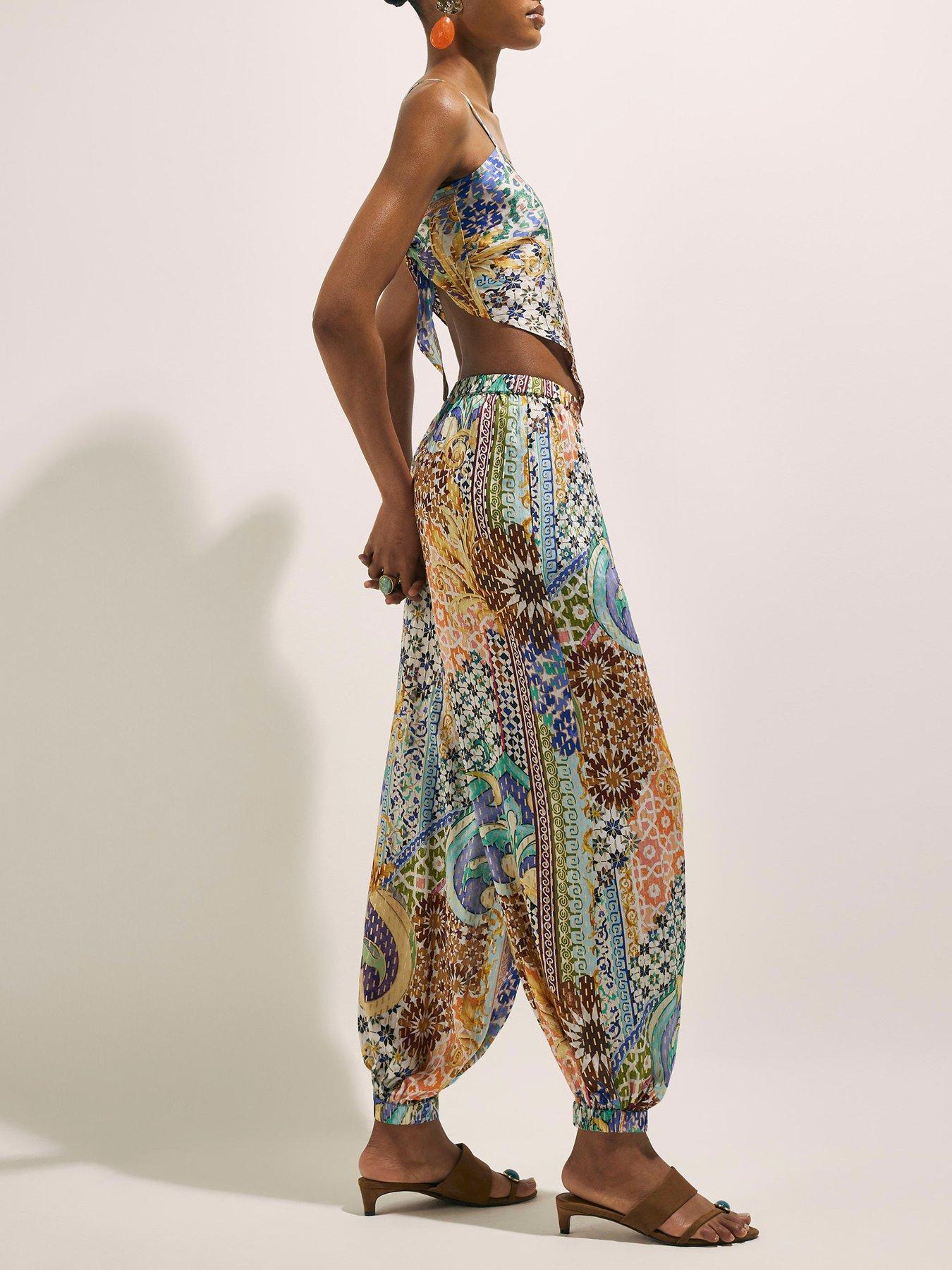 Image 4 of 6 of River Island Del Mar Tile Print Hareem Co-ord Trousers - Blue