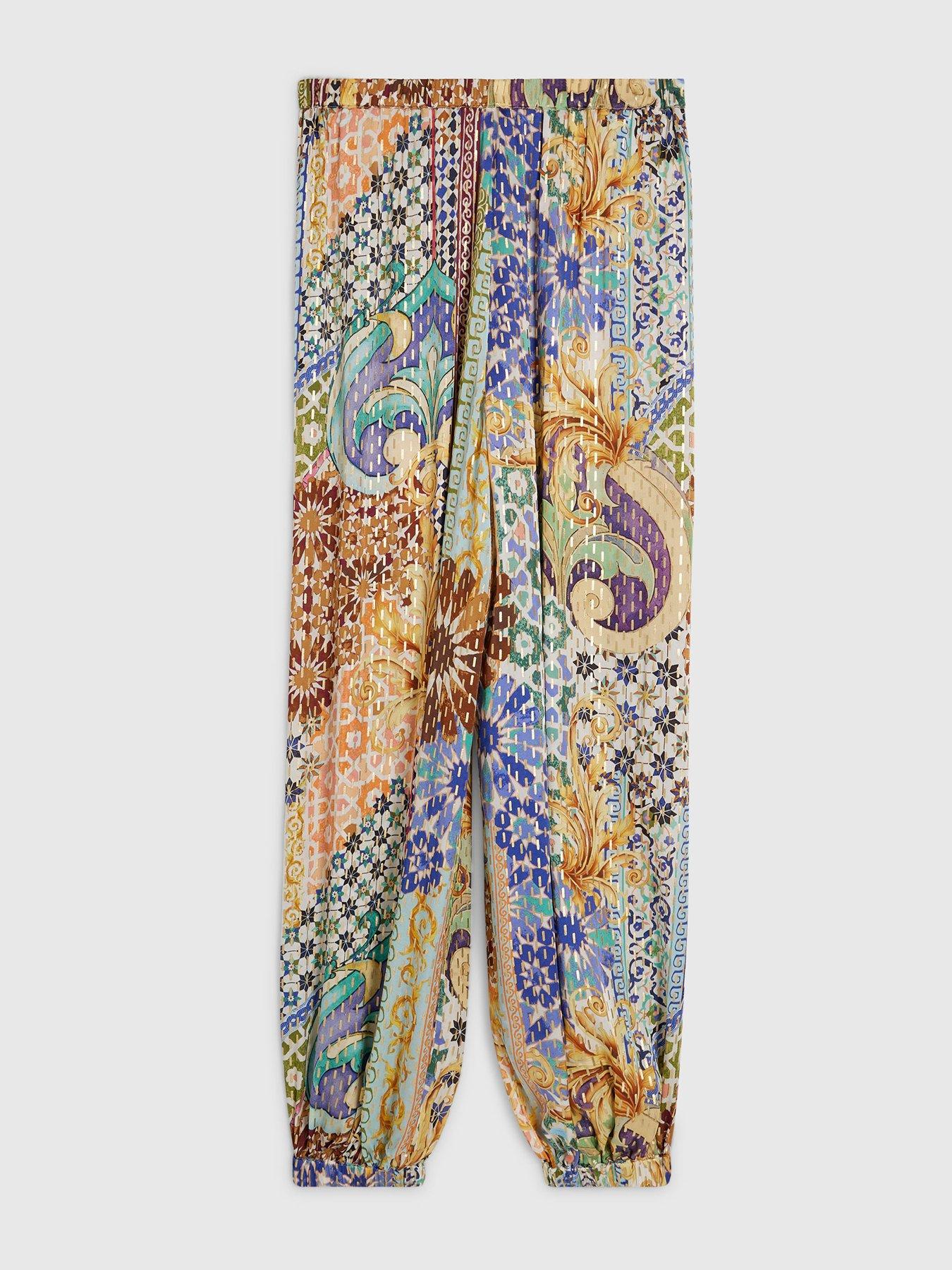 Image 5 of 6 of River Island Del Mar Tile Print Hareem Co-ord Trousers - Blue