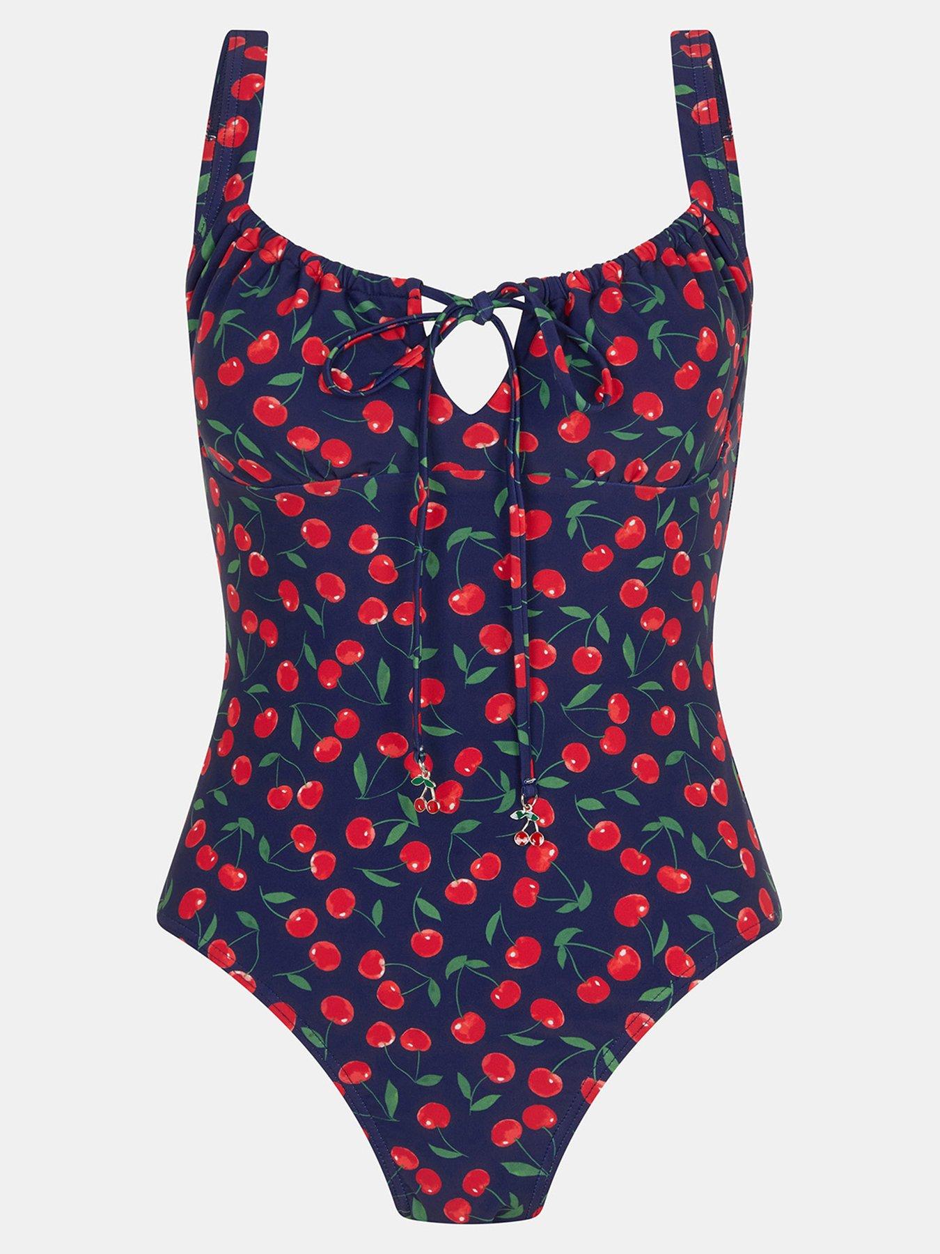 Image 3 of 5 of Accessorize Cherry Print Front Tie Swimsuit