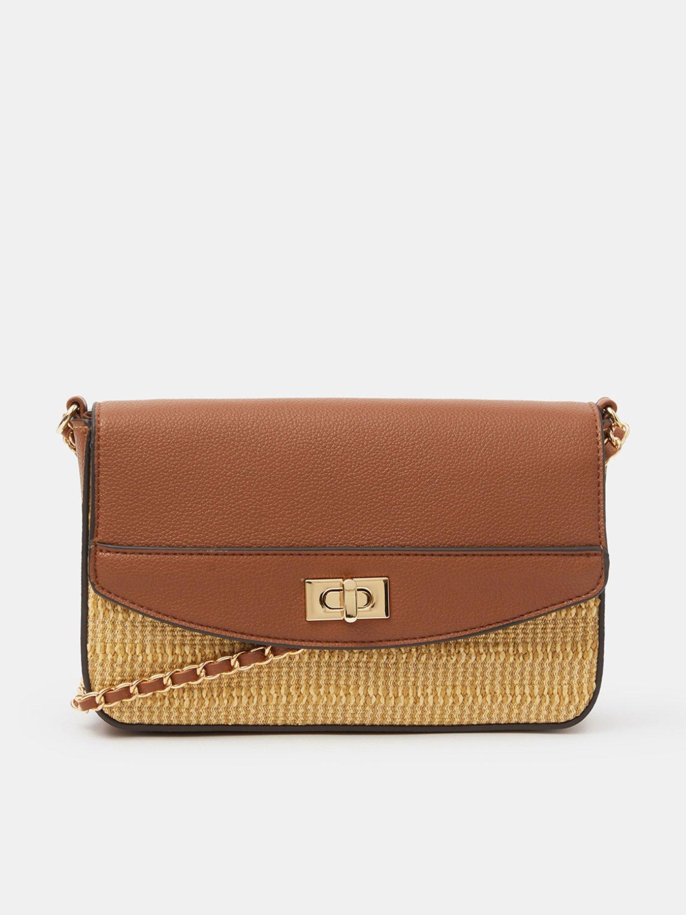 Image 1 of 5 of Accessorize Twistlock Raffia Crossbody Bag