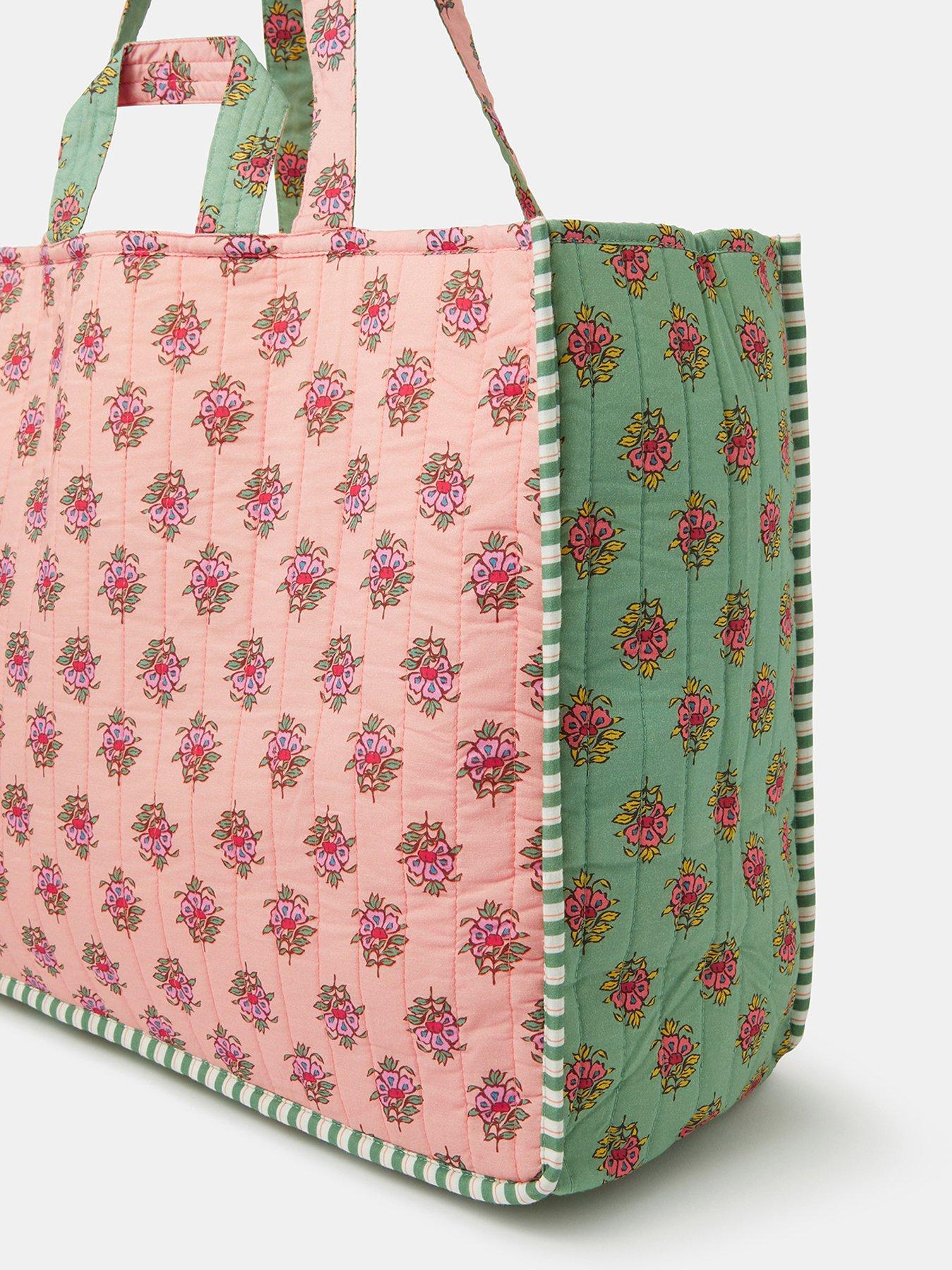Image 4 of 5 of Accessorize Floral Block Print Quilted Shopper Bag