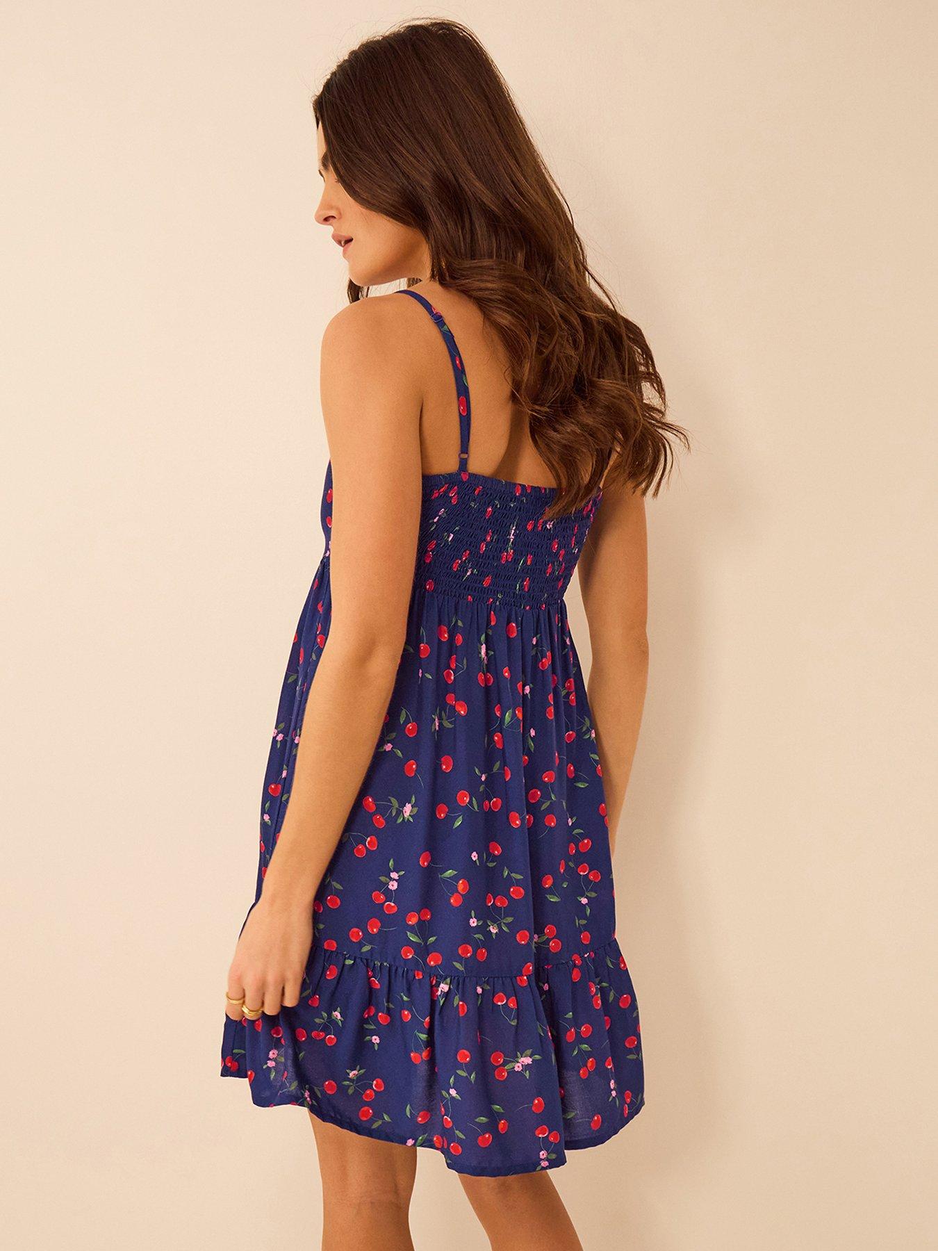 Image 2 of 5 of Accessorize Cherry Print Tassel Tie Mini Dress