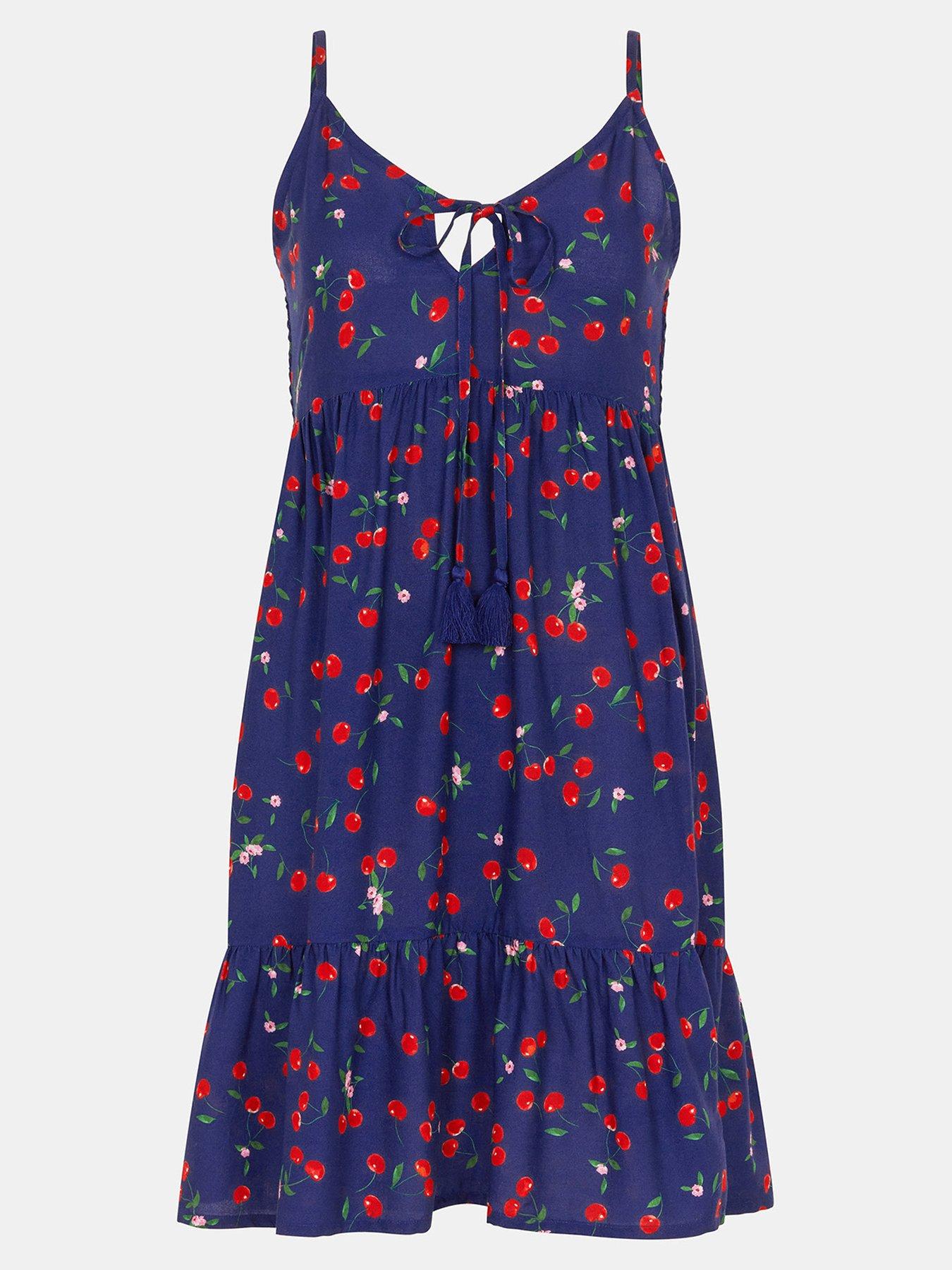 Image 5 of 5 of Accessorize Cherry Print Tassel Tie Mini Dress