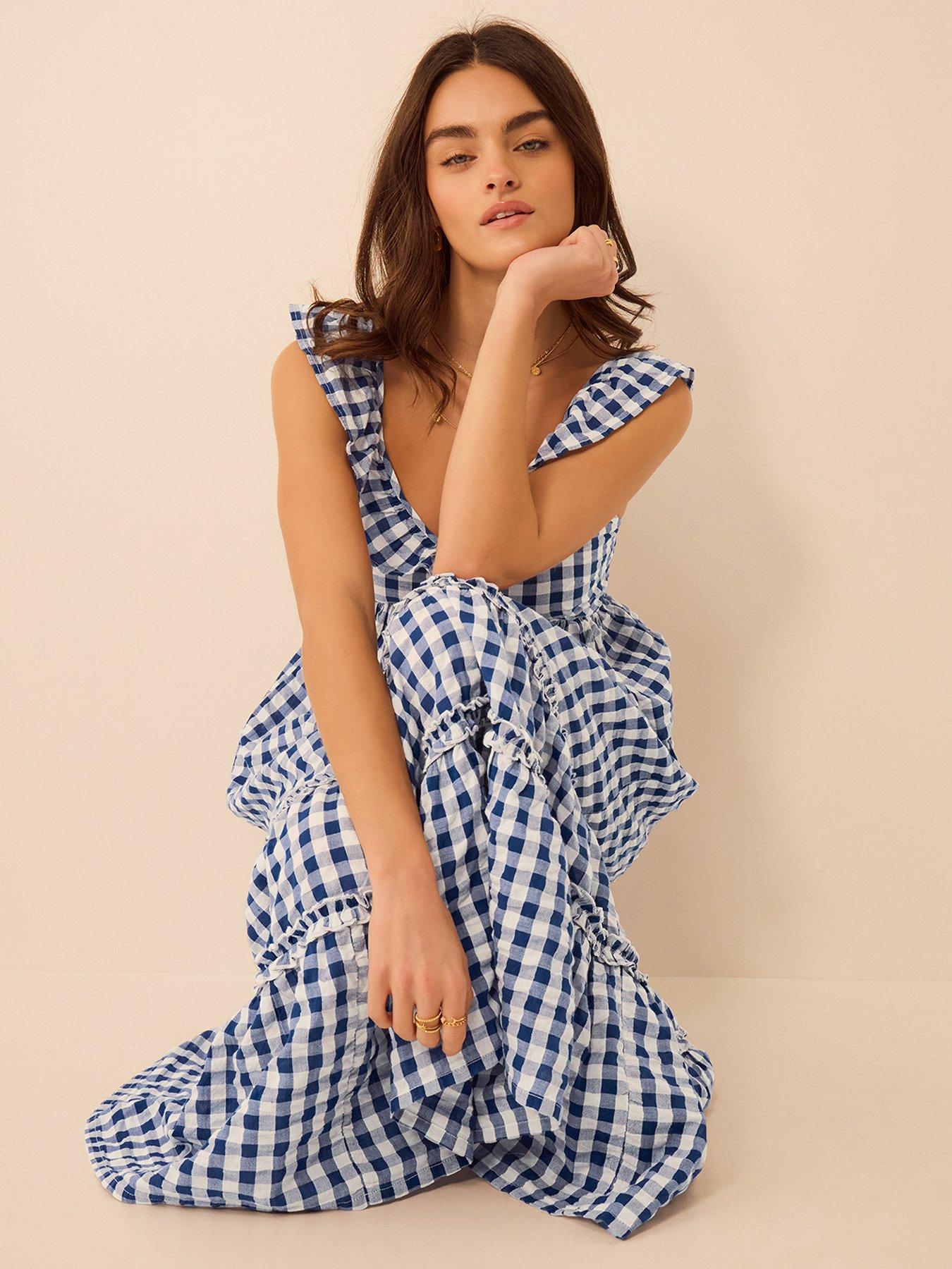 Image 3 of 5 of Accessorize Gingham Print Ruffle Midi Dress